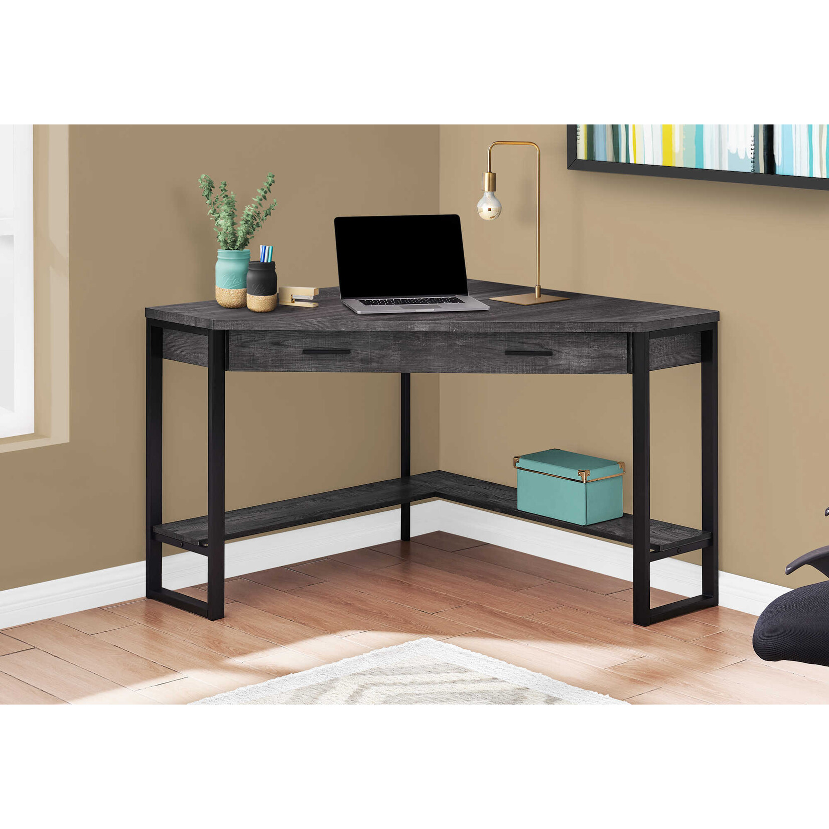 COMPUTER DESK - 42"L / BLACK RECLAIMED WOOD CORNER
