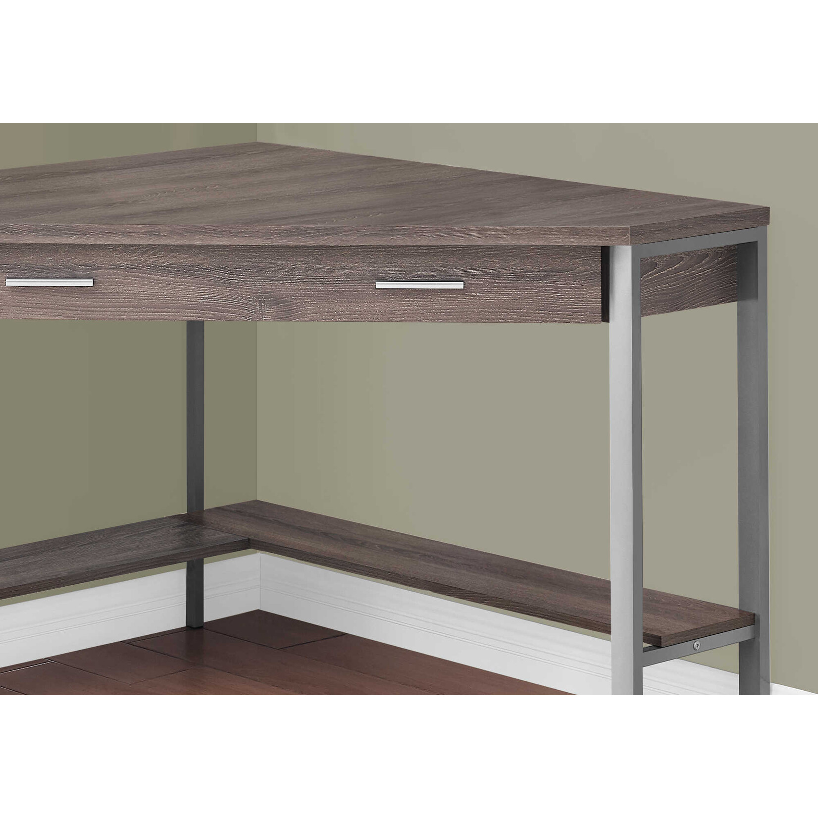 COMPUTER DESK - 42"L / DARK TAUPE CORNER / SILVER METAL