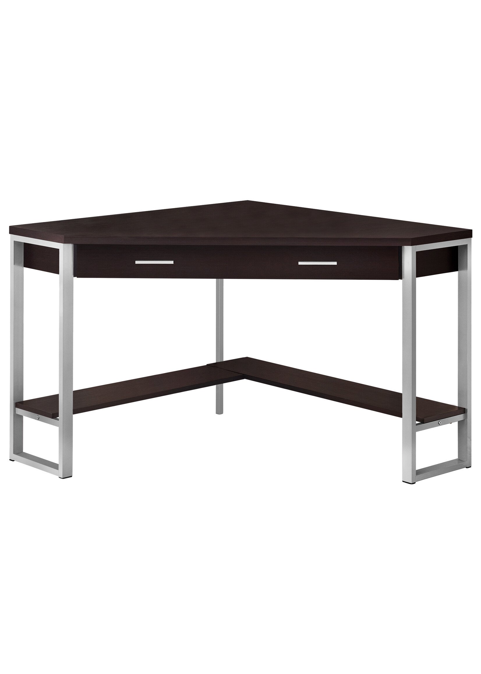 BUREAU - 42"L / EN COIN ESPRESSO / METAL ARGENT