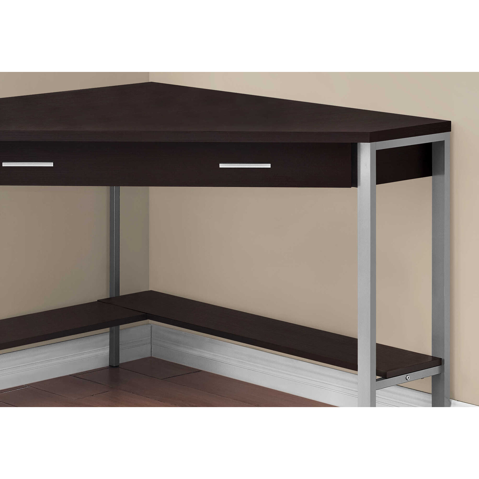 COMPUTER DESK - 42"L / CAPPUCCINO CORNER / SILVER METAL