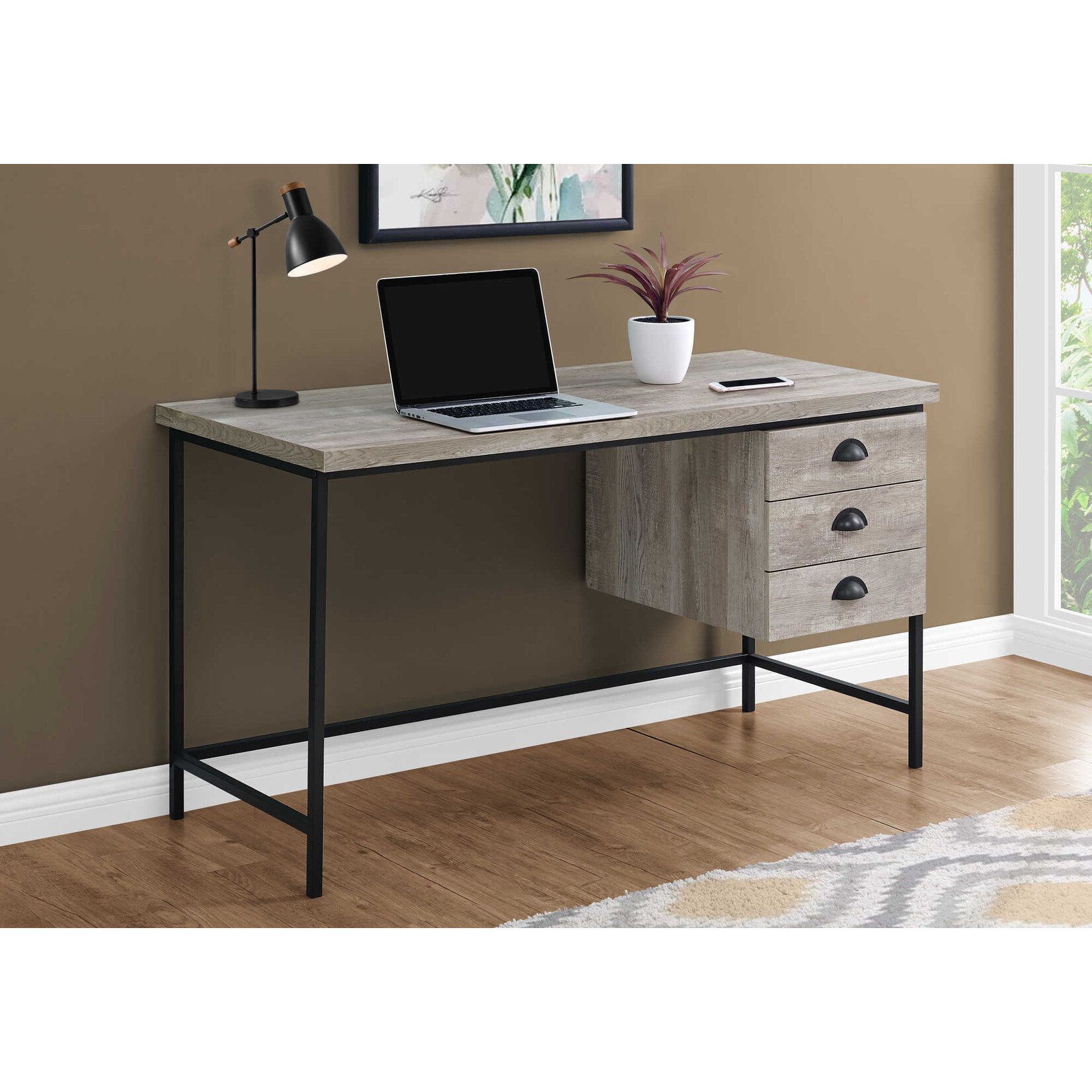 COMPUTER DESK - 55"L / TAUPE RECLAIMED WOOD / BLACK METAL