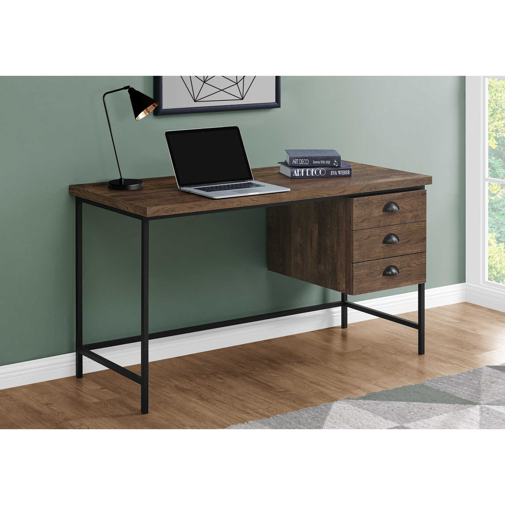 COMPUTER DESK - 55"L / BROWN RECLAIMED WOOD / BLACK METAL