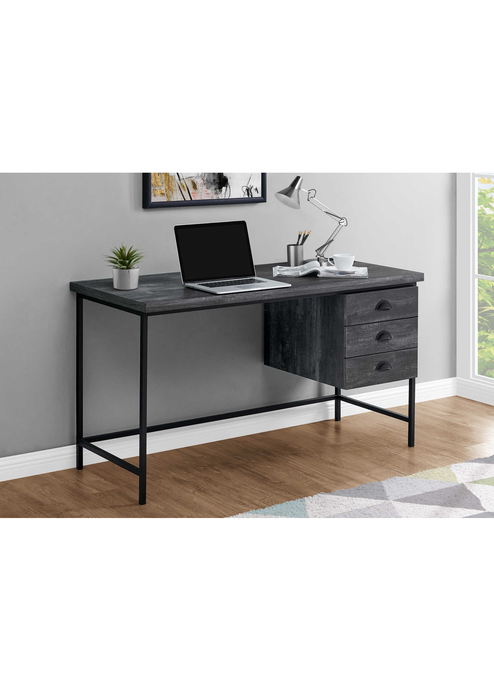 BUREAU - 55"L / FAUX BOIS NOIR / METAL NOIR