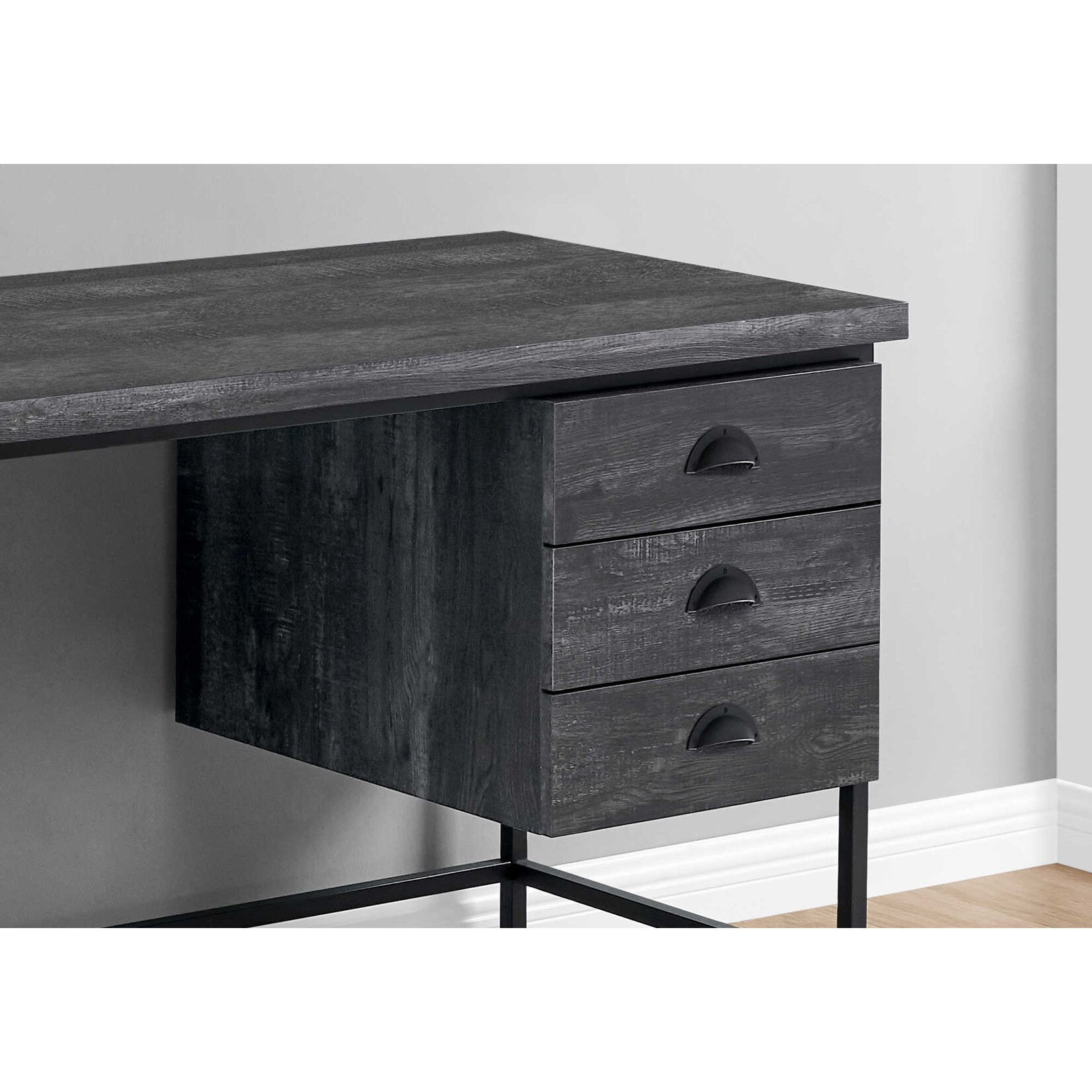 COMPUTER DESK - 55"L / BLACK RECLAIMED WOOD / BLACK METAL