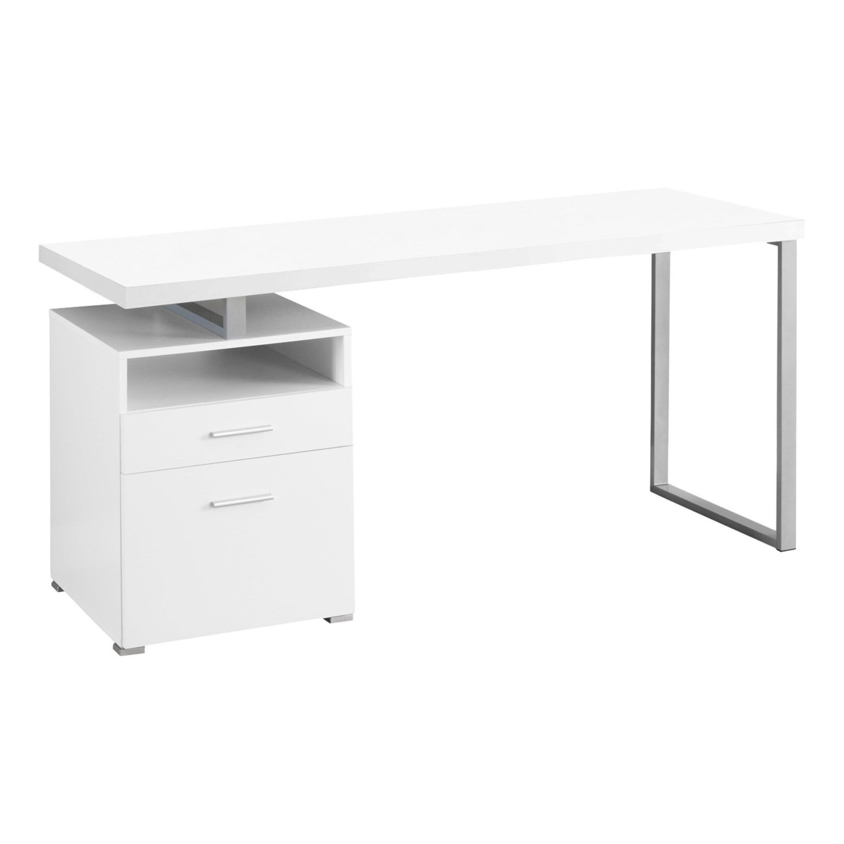 BUREAU - 60"L / BLANC / METAL ARGENT