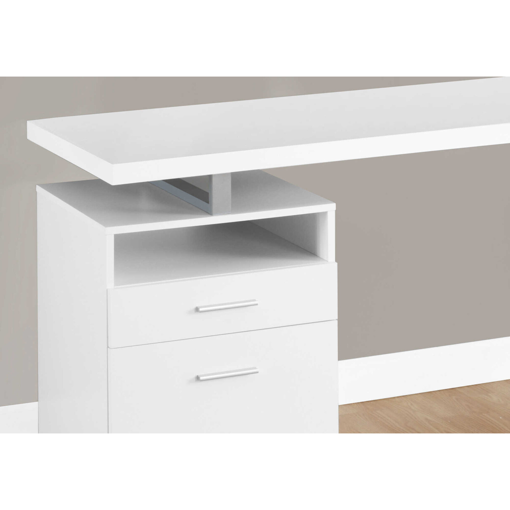 BUREAU - 60"L / BLANC / METAL ARGENT