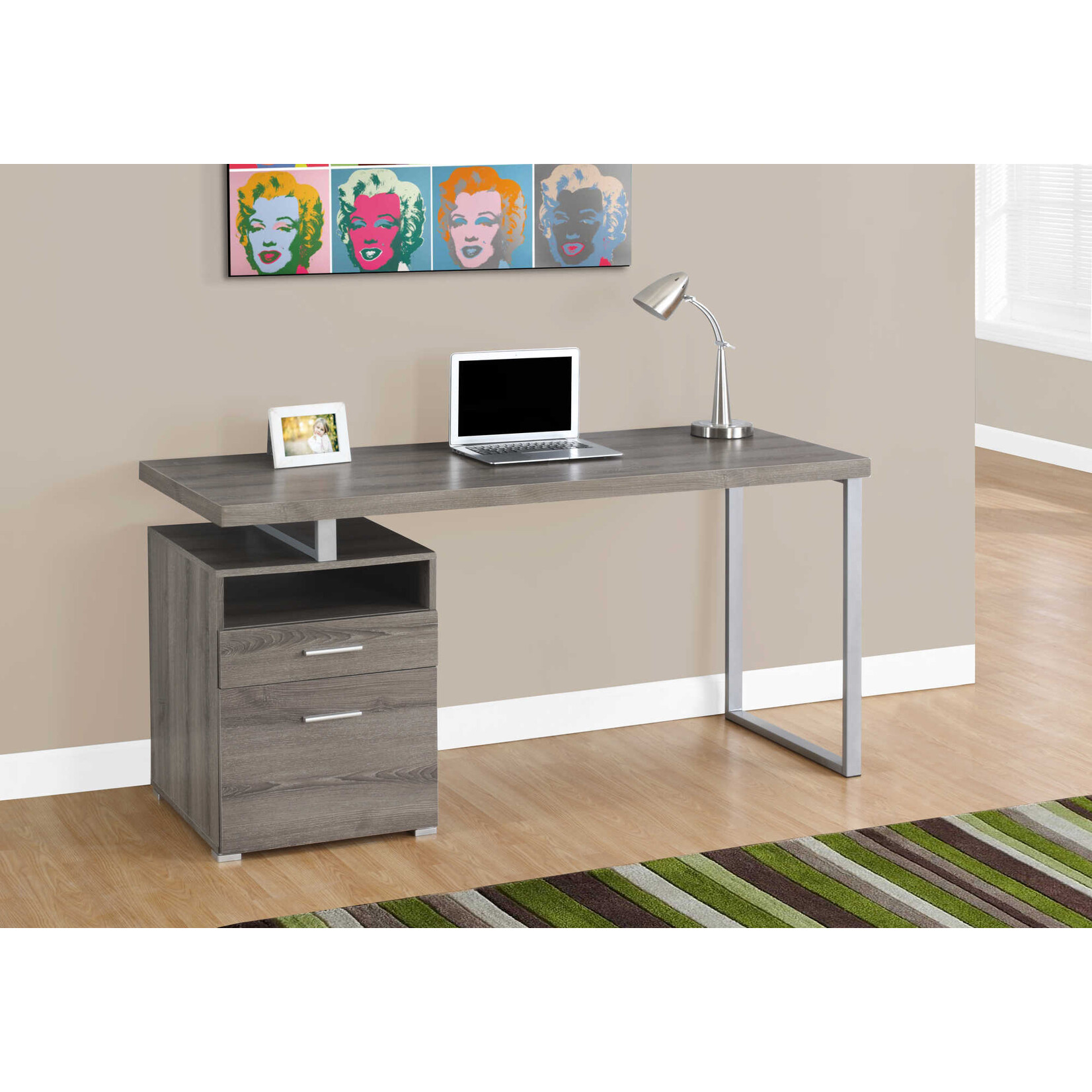 COMPUTER DESK - 60"L / DARK TAUPE / SILVER METAL
