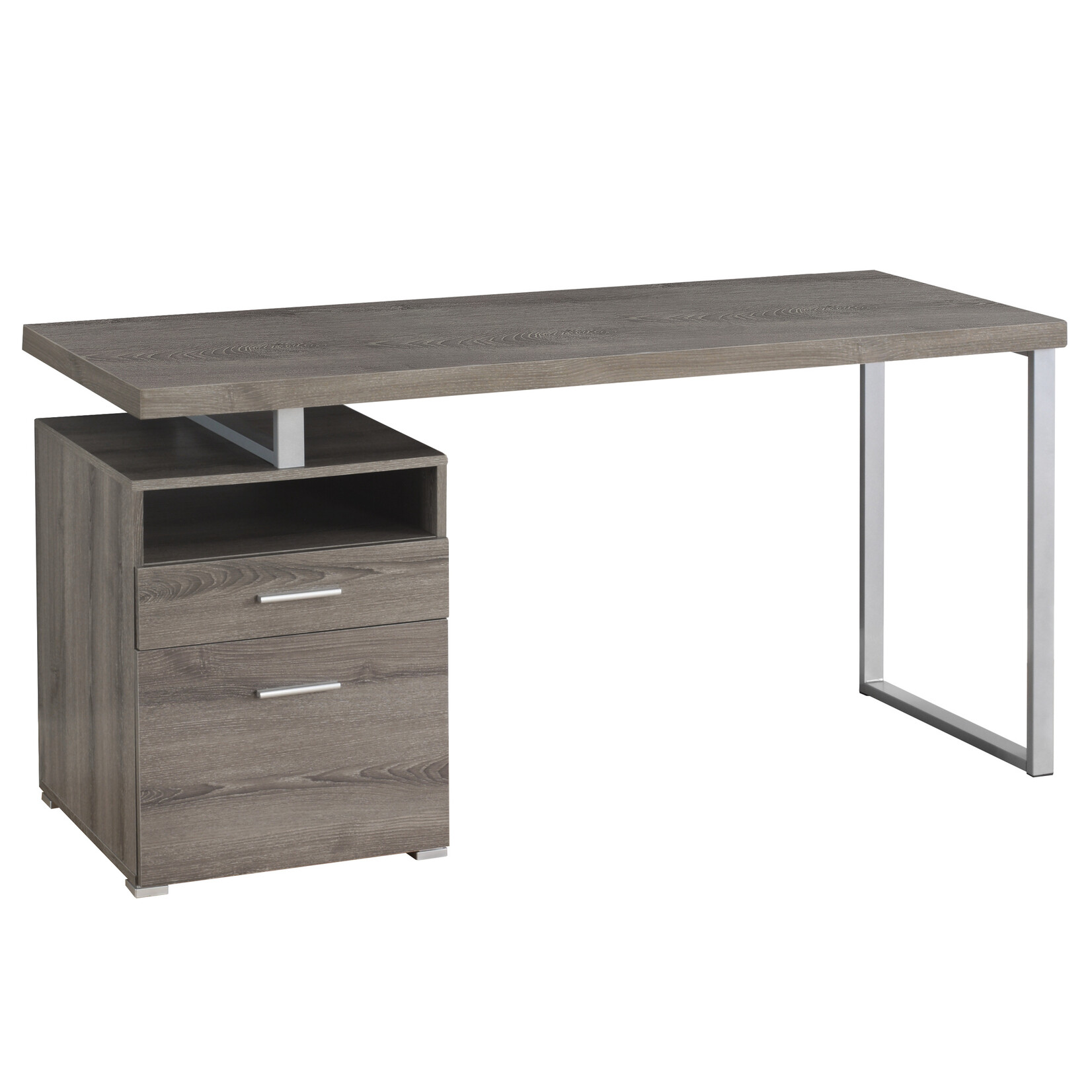 COMPUTER DESK - 60"L / DARK TAUPE / SILVER METAL