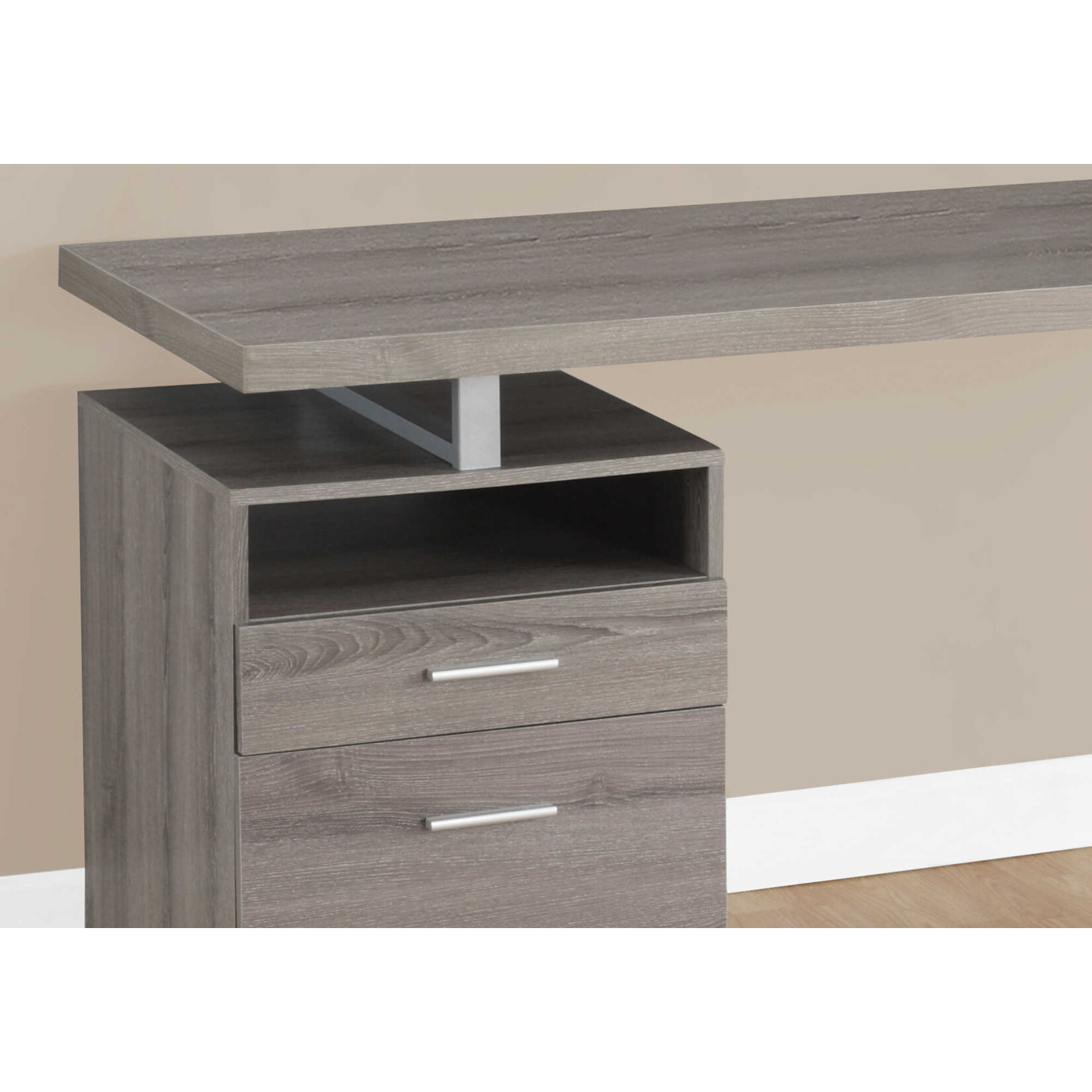 BUREAU - 60"L / TAUPE FONCE / METAL ARGENT