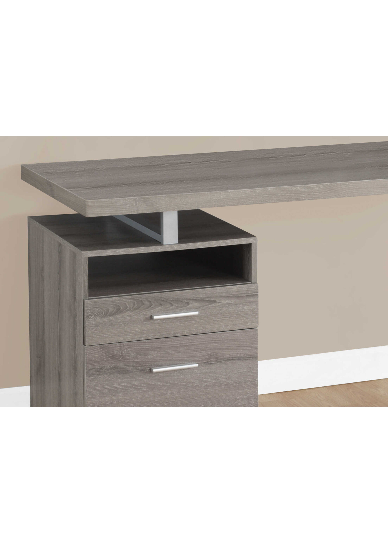 BUREAU - 60"L / TAUPE FONCE / METAL ARGENT