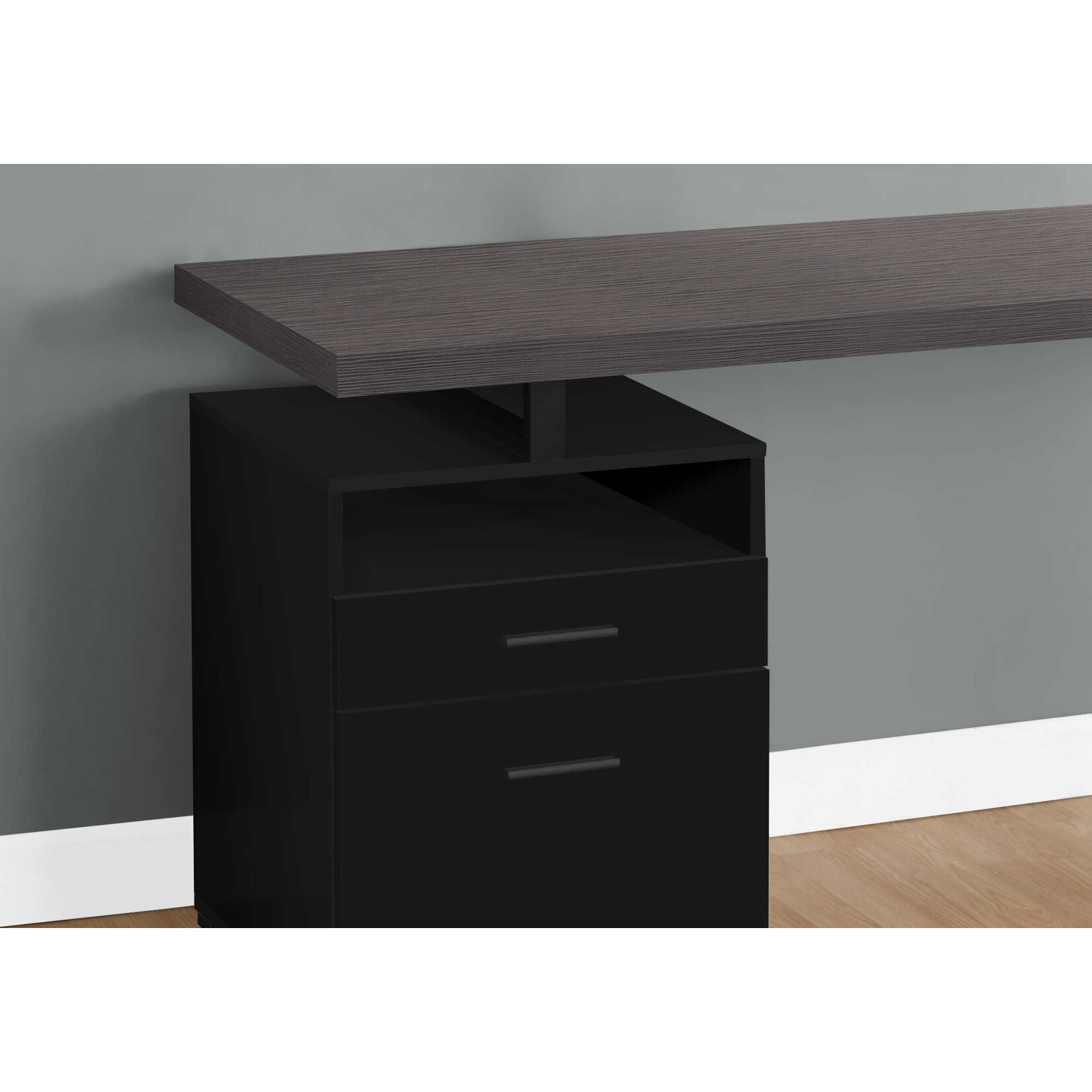 COMPUTER DESK - 60"L / BLACK / GREY TOP / BLACK METAL