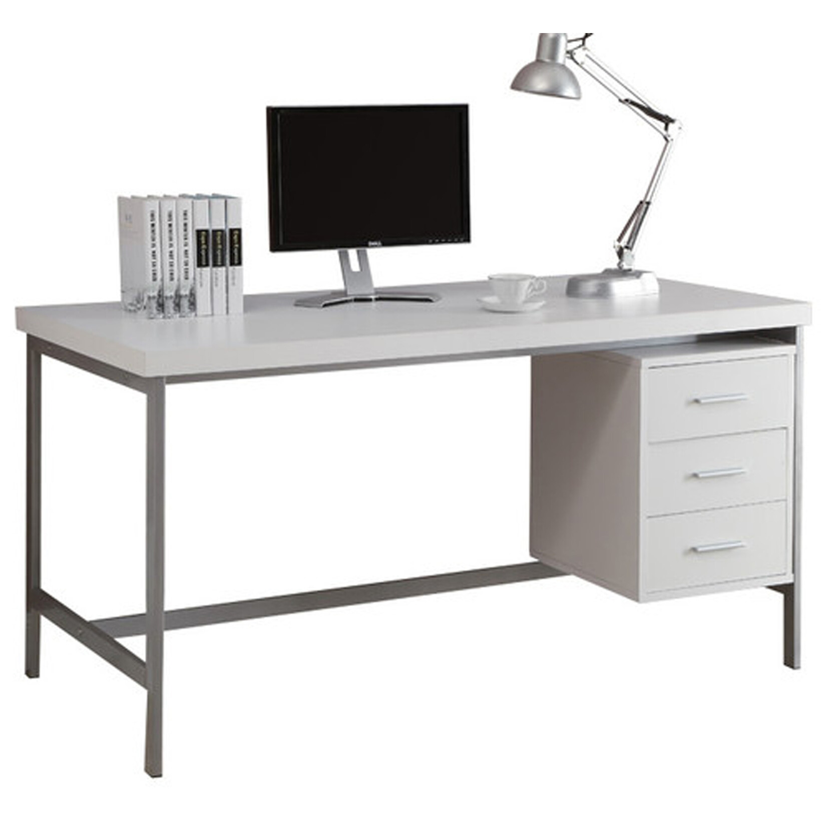 BUREAU - 60"L / METAL ARGENT / BLANC