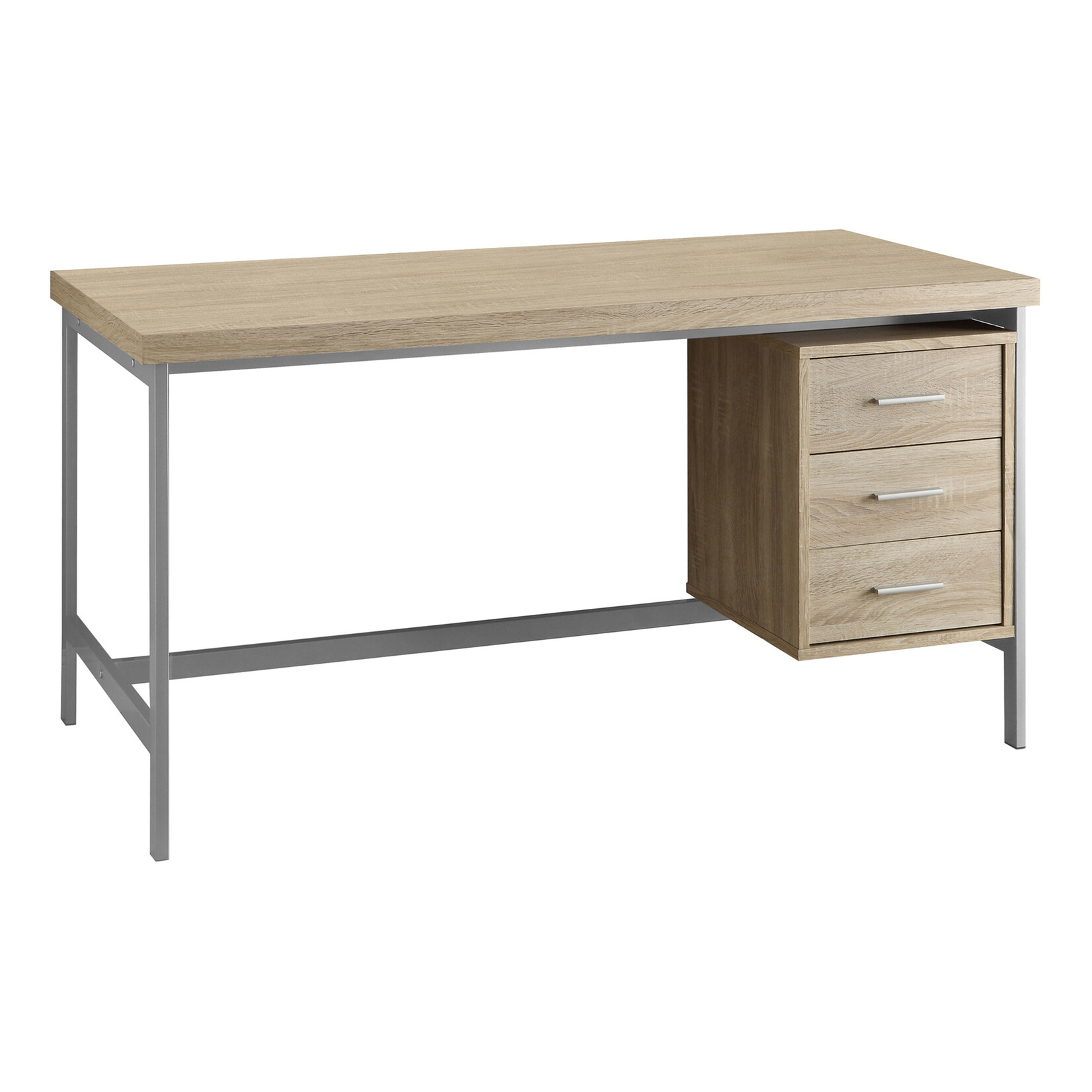 COMPUTER DESK - 60"L / NATURAL WITH SILVER METAL