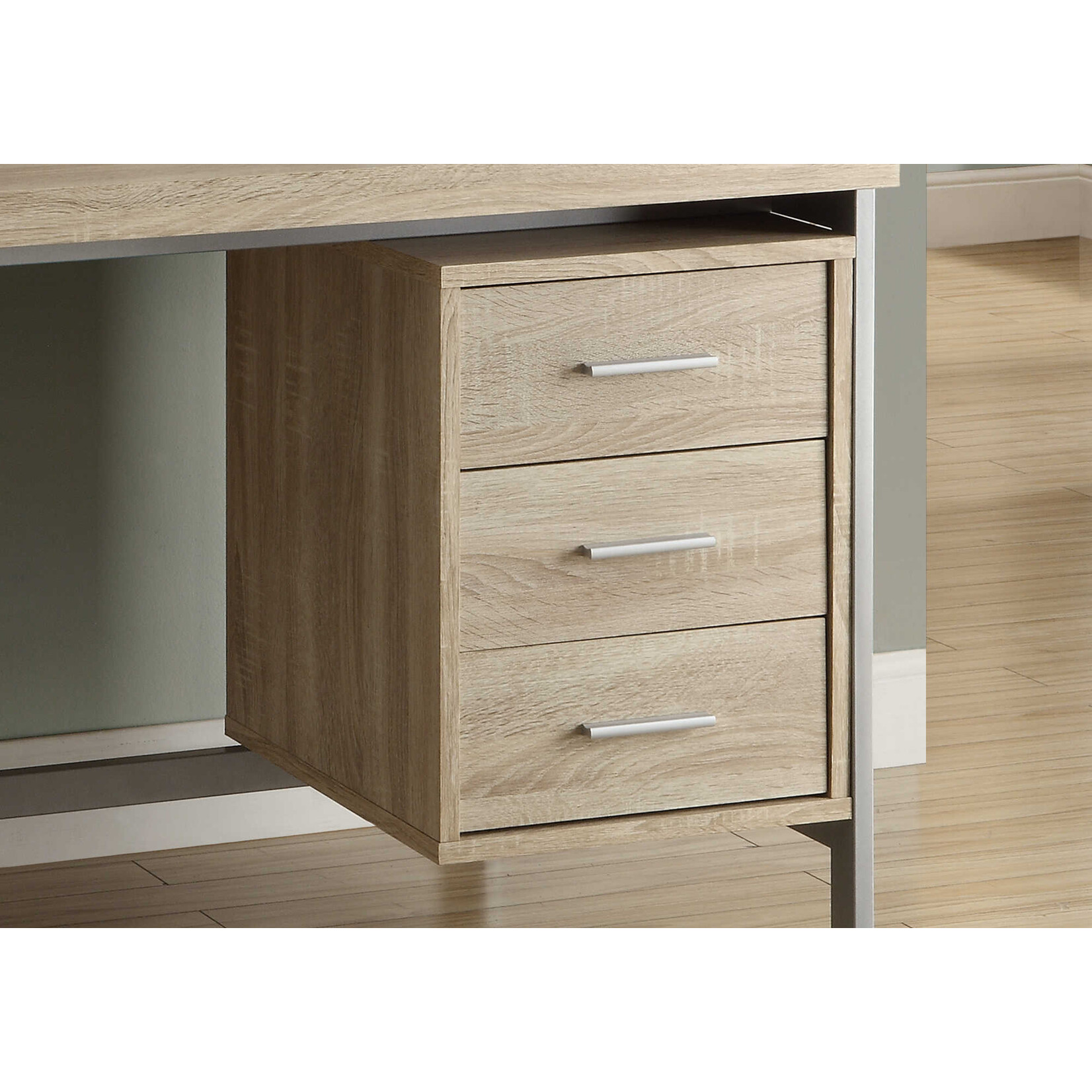 COMPUTER DESK - 60"L / NATURAL WITH SILVER METAL