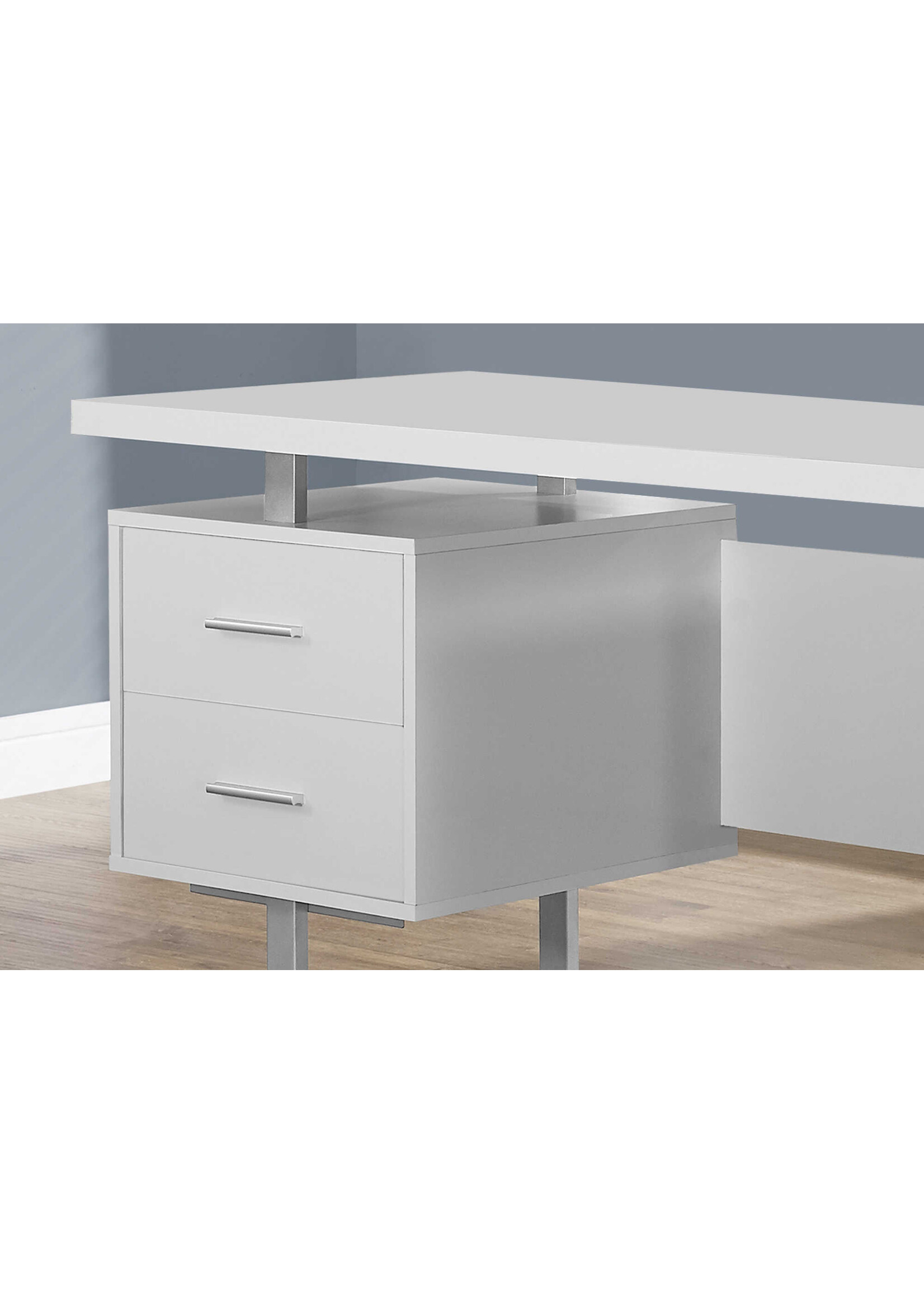 BUREAU - 60"L / METAL ARGENT / BLANC