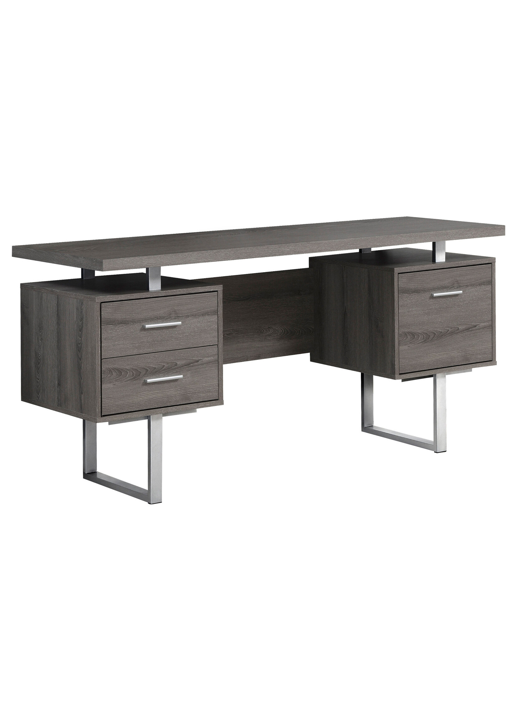 COMPUTER DESK - 60"L / DARK TAUPE / SILVER METAL