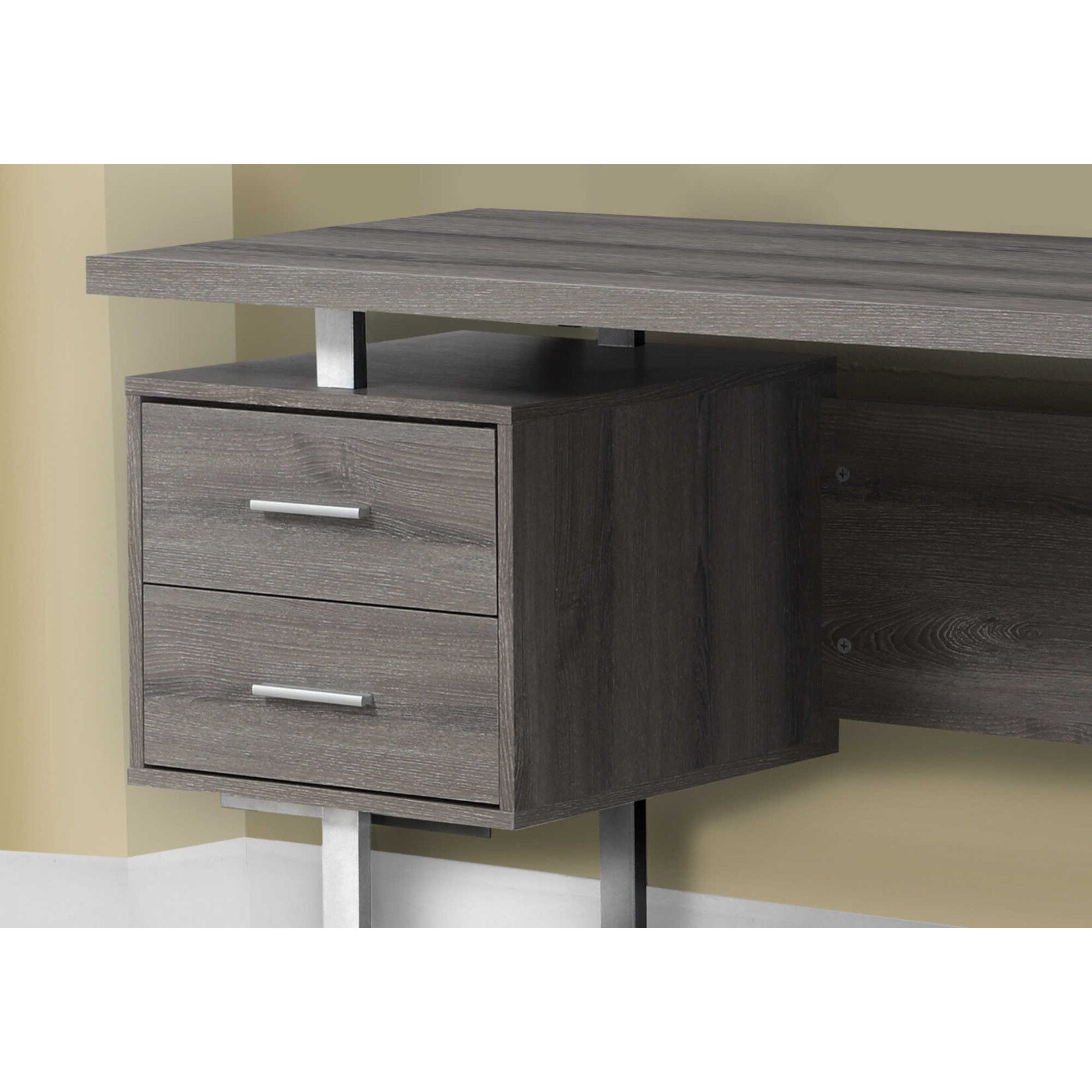 COMPUTER DESK - 60"L / DARK TAUPE / SILVER METAL