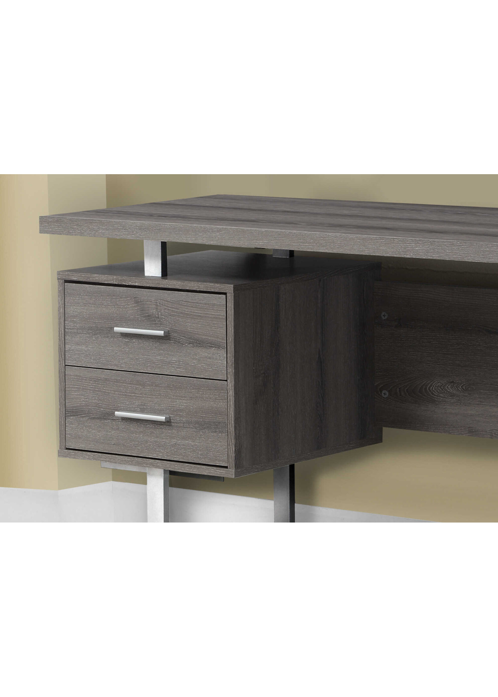 BUREAU - 60"L / METAL ARGENT / TAUPE FONCE