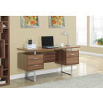 COMPUTER DESK - 60"L / WALNUT / SILVER METAL