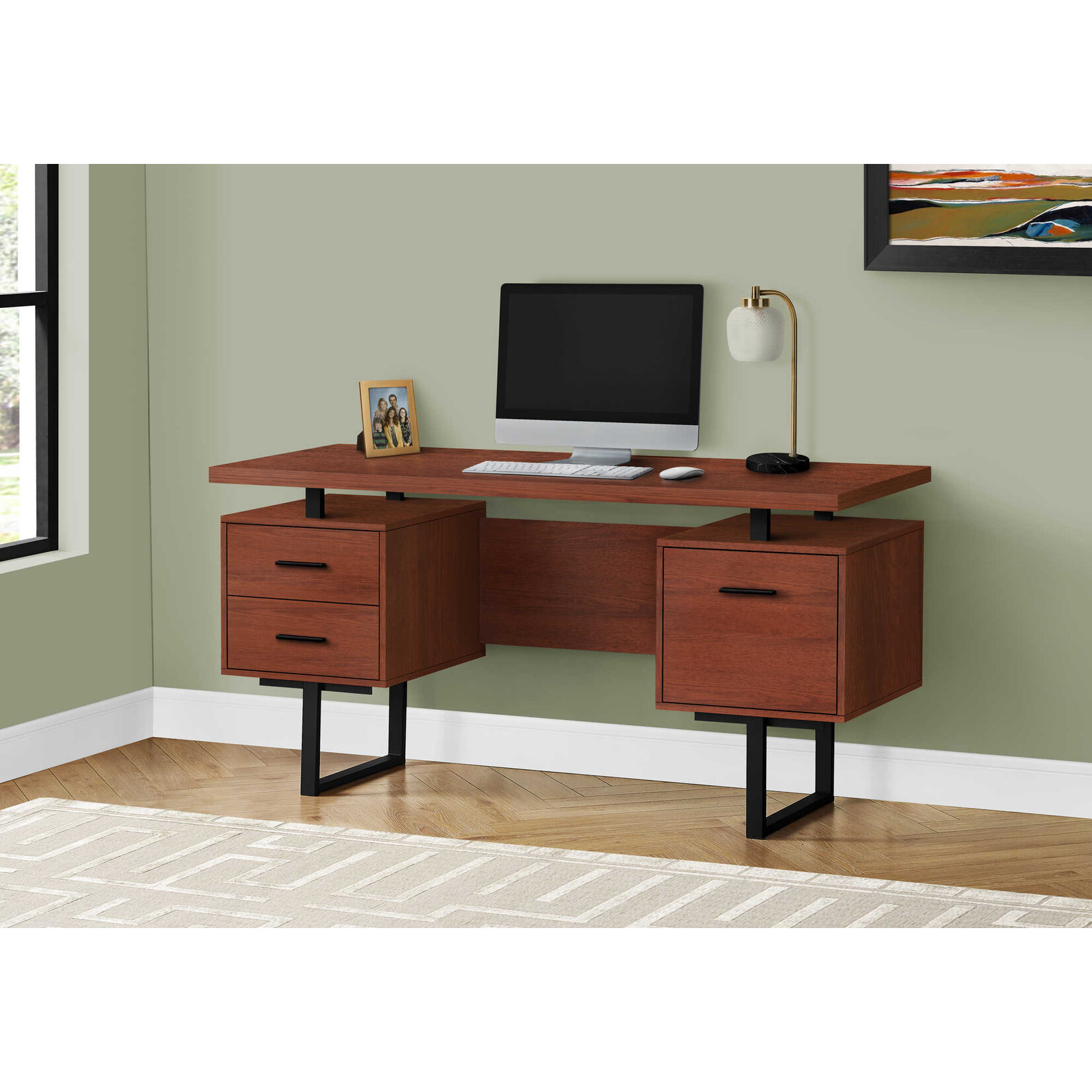 COMPUTER DESK - 60"L / CHERRY / BLACK METAL