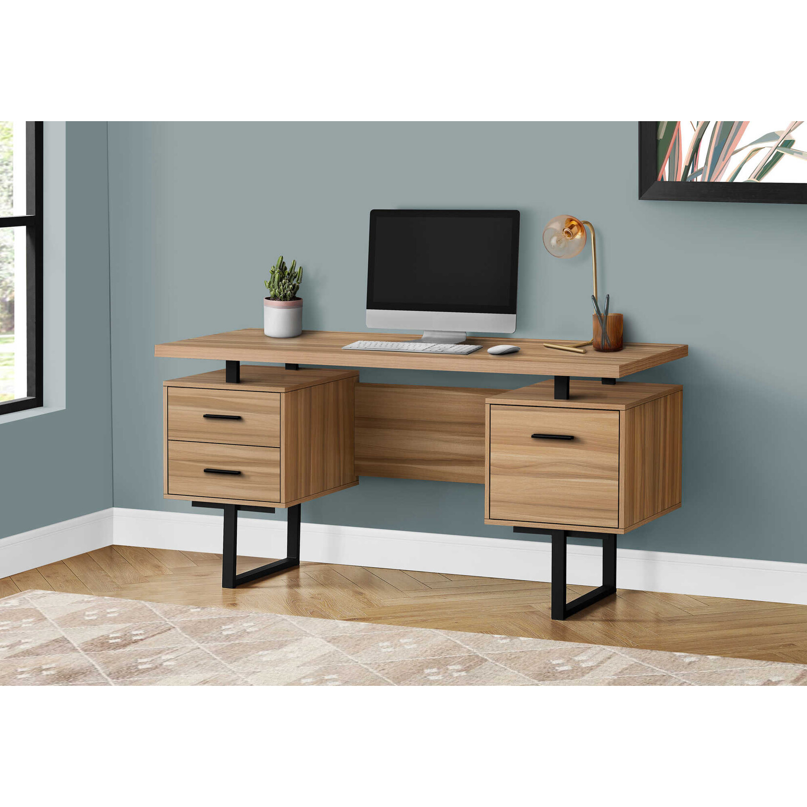 COMPUTER DESK - 60"L / LIGHT RECLAIMED WOOD / BLACK METAL