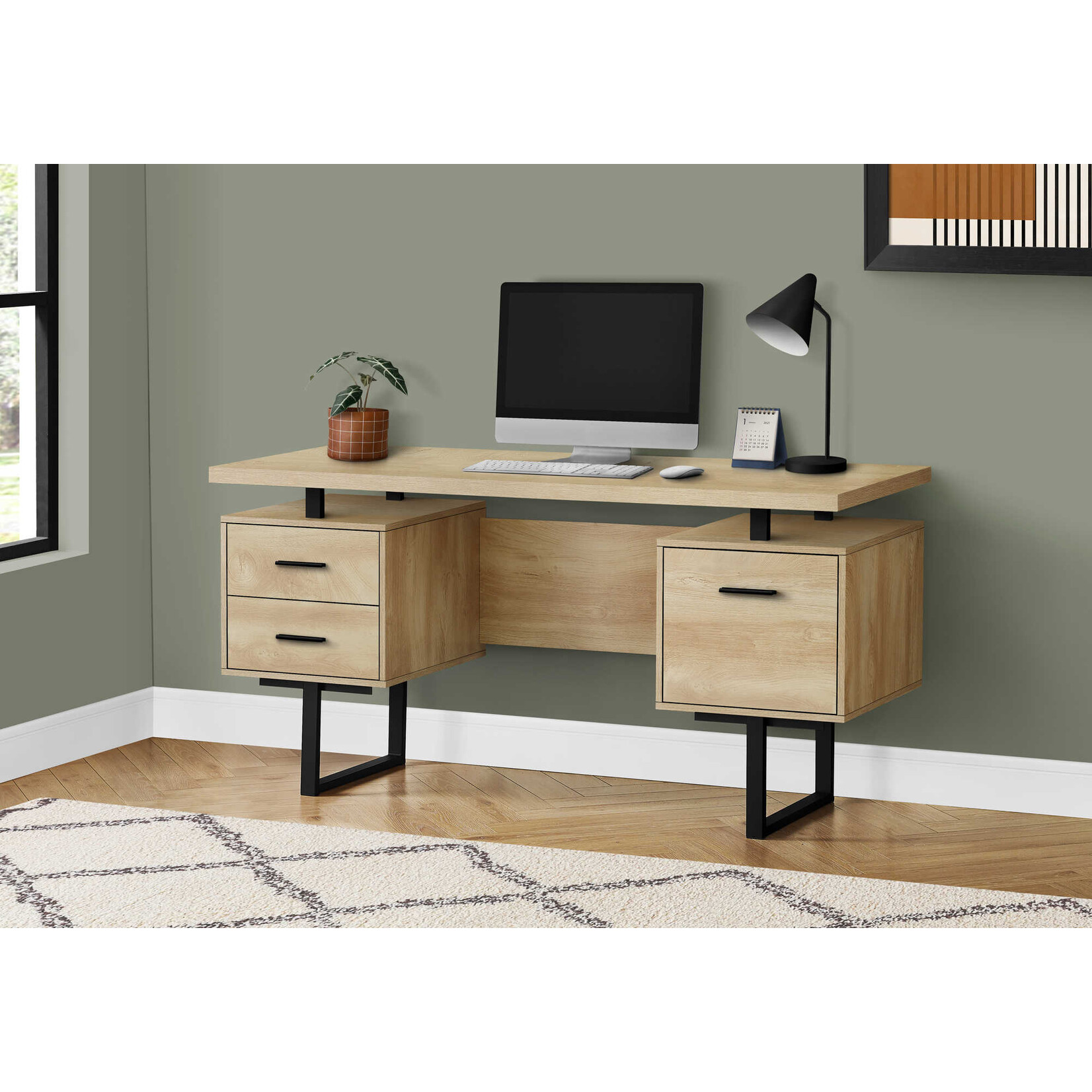 COMPUTER DESK - 60"L / NATURAL / BLACK METAL