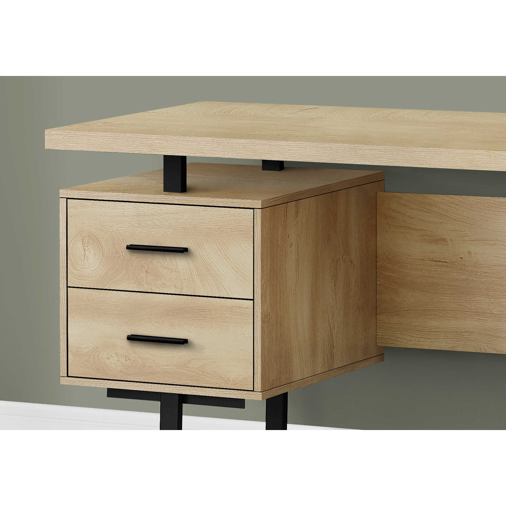 COMPUTER DESK - 60"L / NATURAL / BLACK METAL