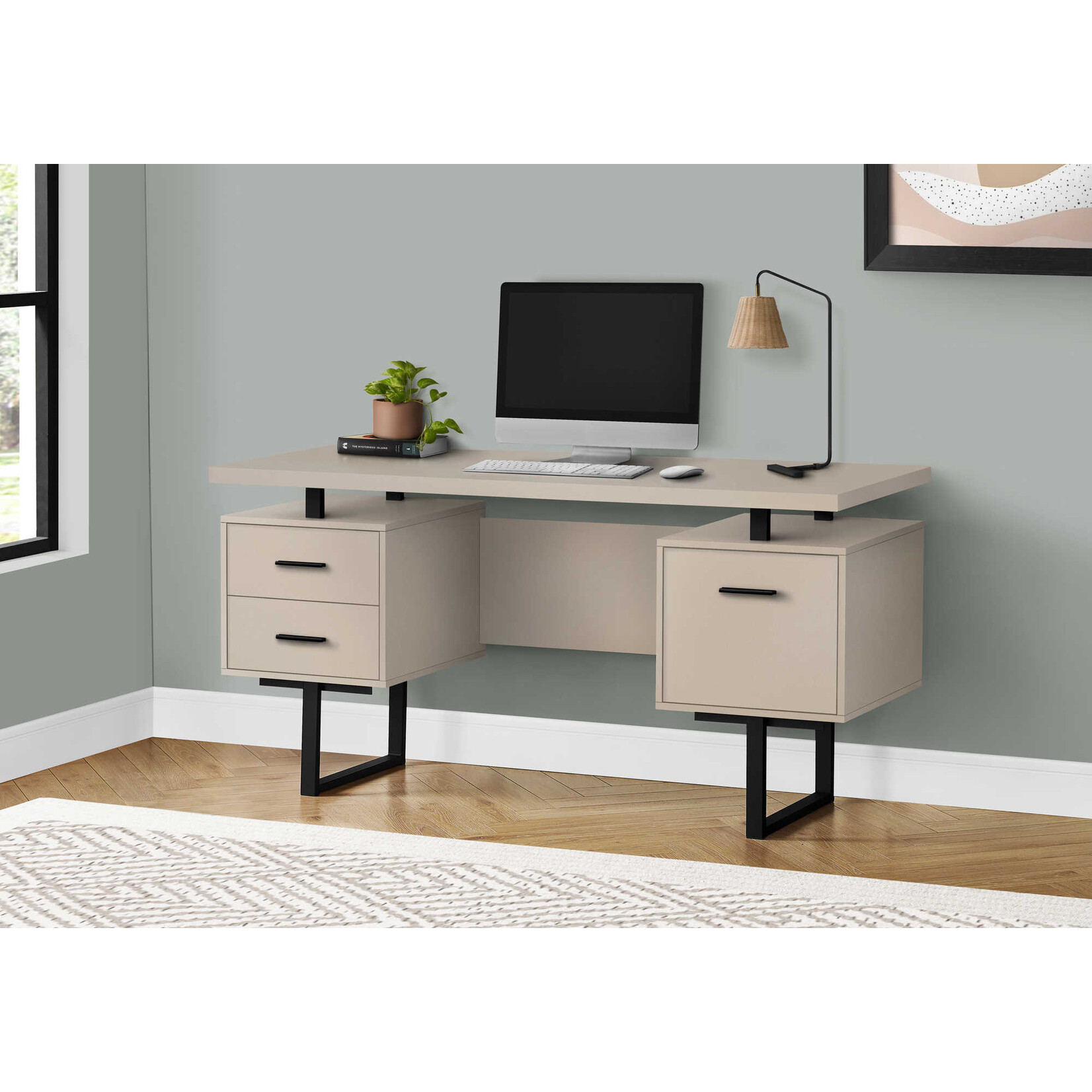 BUREAU - 60"L / TAUPE MODERNE / METAL NOIR