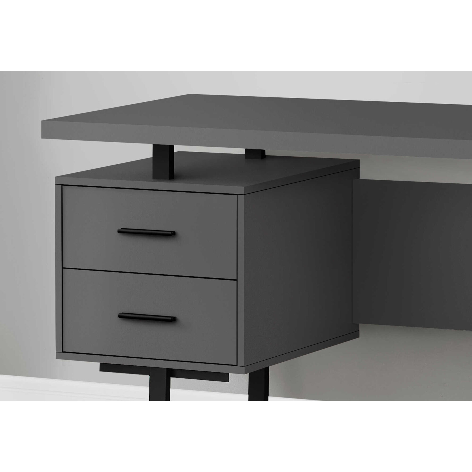 COMPUTER DESK - 60"L / MODERN GREY / BLACK METAL