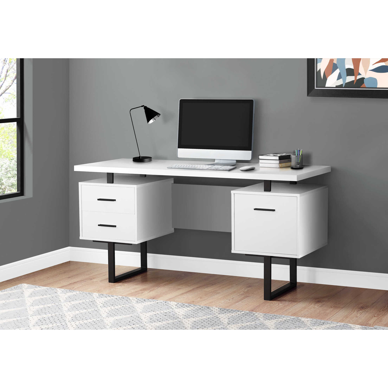 COMPUTER DESK - 60"L / WHITE / BLACK METAL