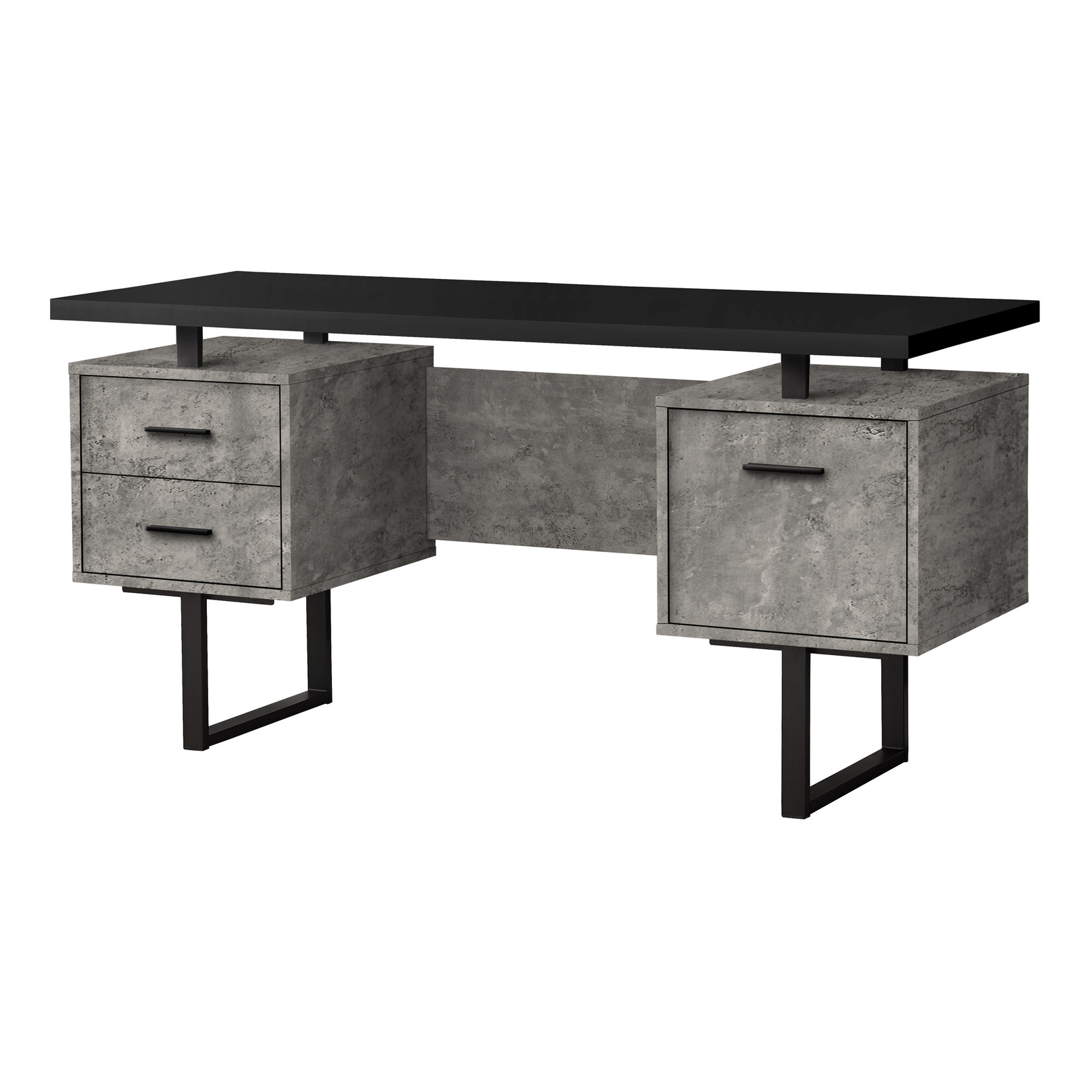COMPUTER DESK - 60"L/BLACK/GREY CONCRETE/ BLACK METAL