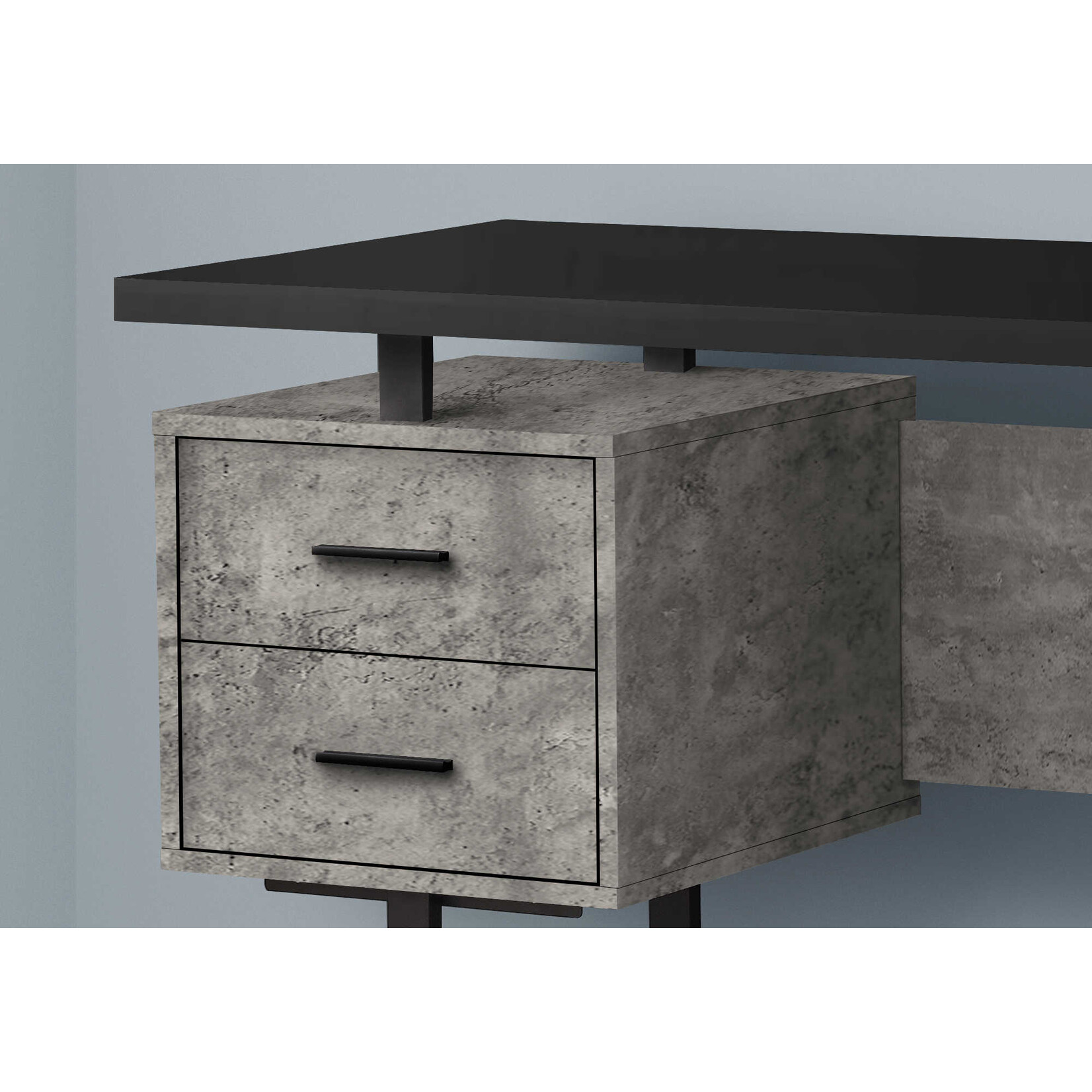 COMPUTER DESK - 60"L/BLACK/GREY CONCRETE/ BLACK METAL