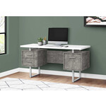 BUREAU - 60"L / BLANC / SIMILI-CIMENT GRIS / METAL ARGENT
