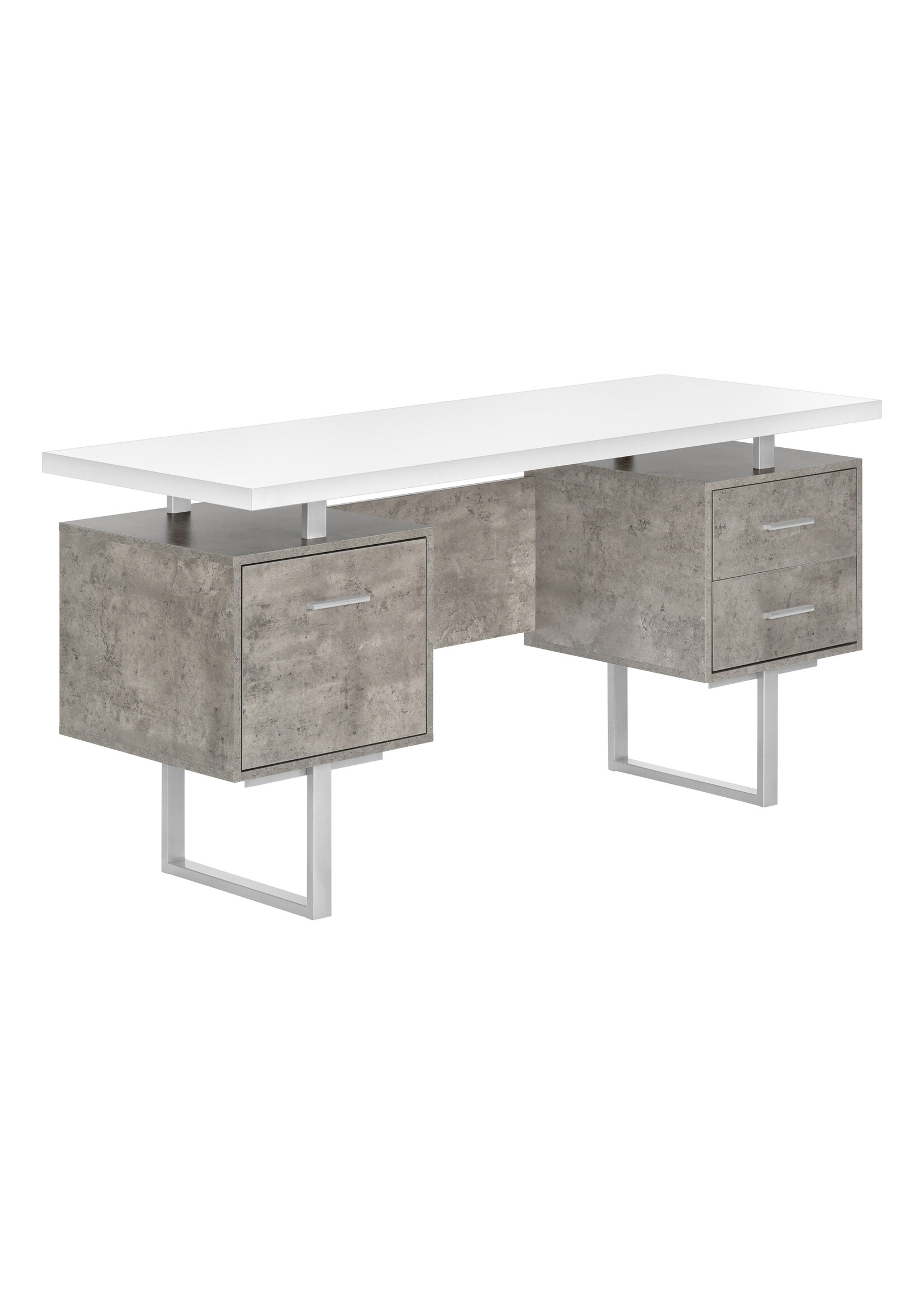 BUREAU - 60"L / BLANC / SIMILI-CIMENT GRIS / METAL ARGENT