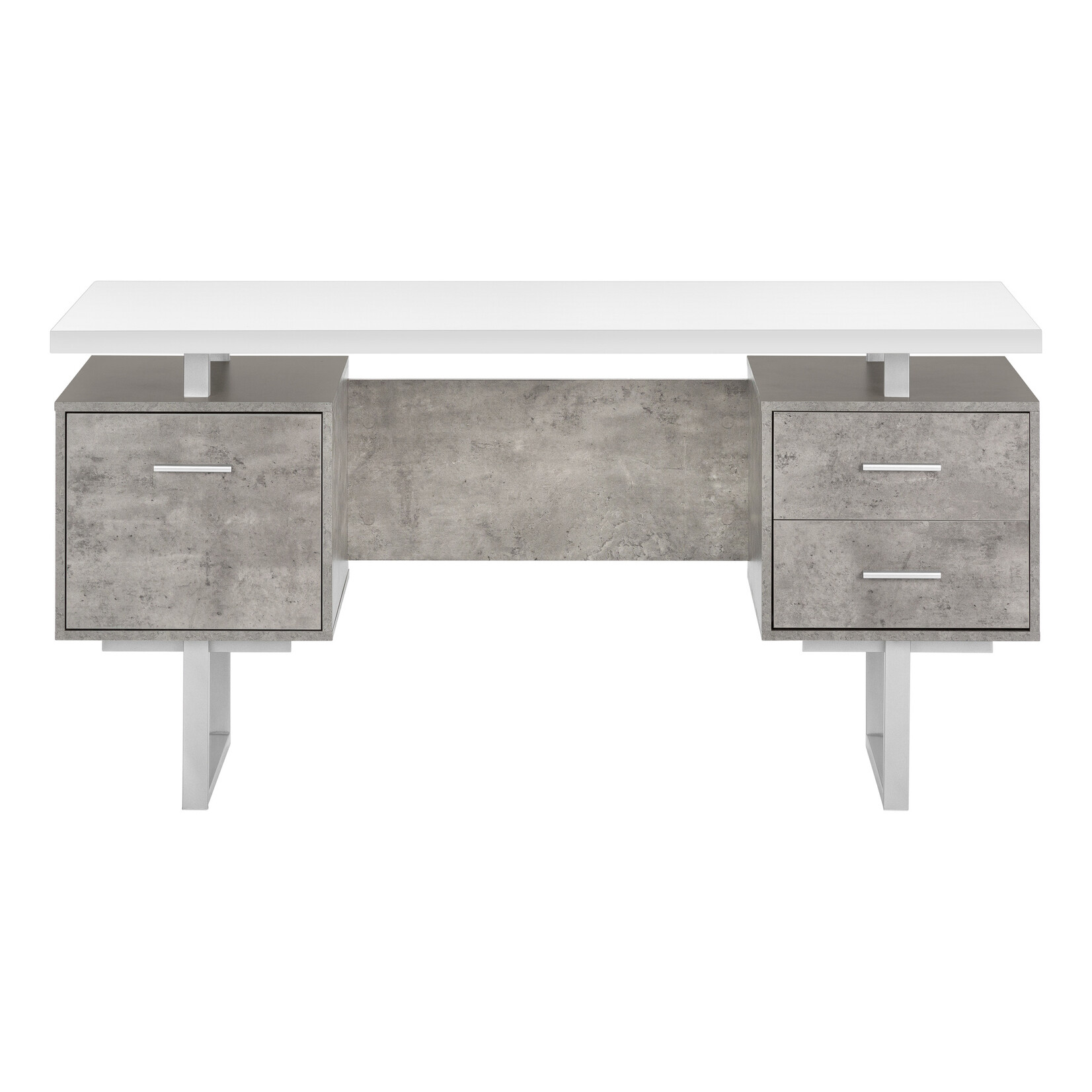 COMPUTER DESK - 60"L / WHITE/ GREY CONCRETE/ SILVER METAL