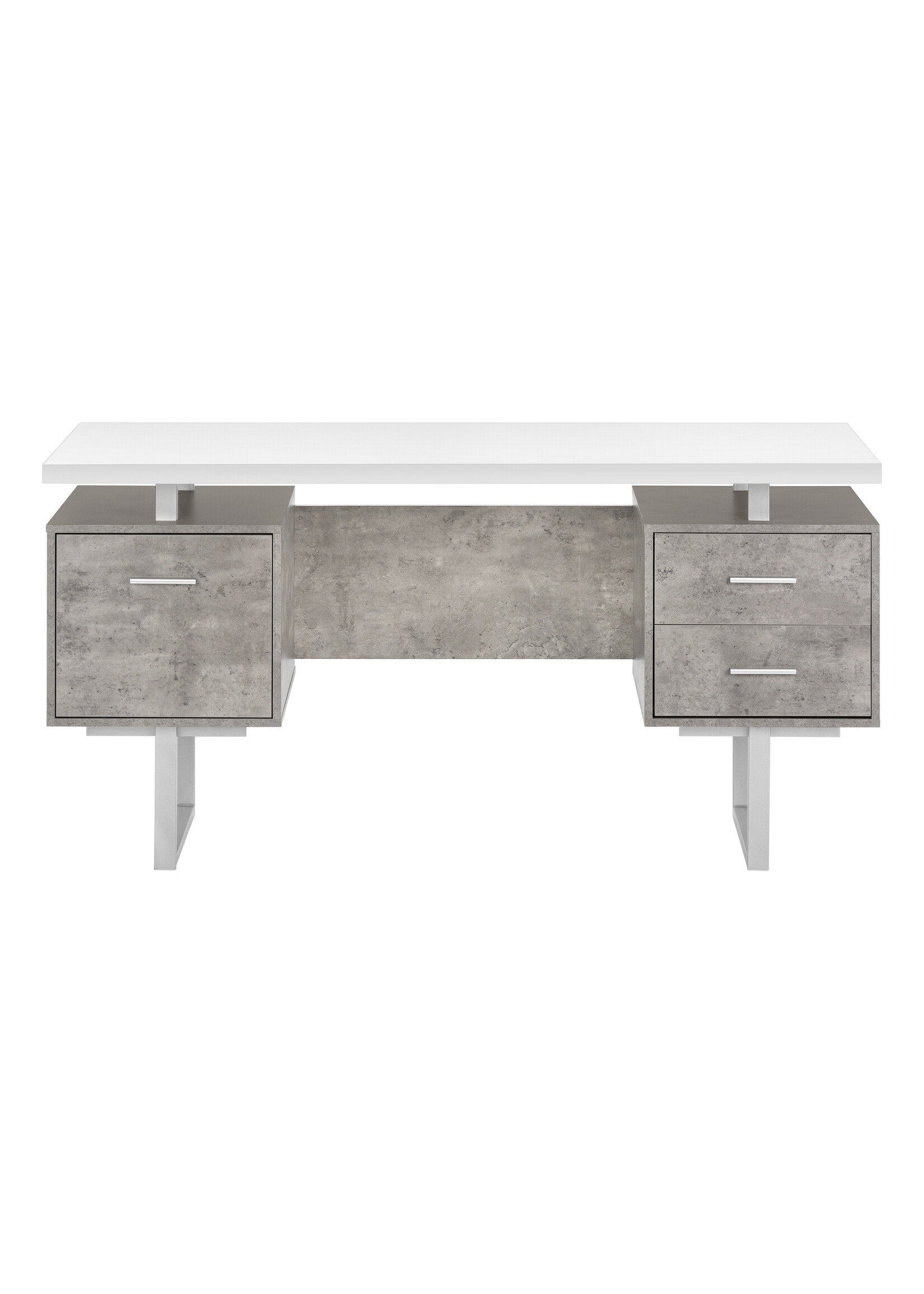 COMPUTER DESK - 60"L / WHITE/ GREY CONCRETE/ SILVER METAL