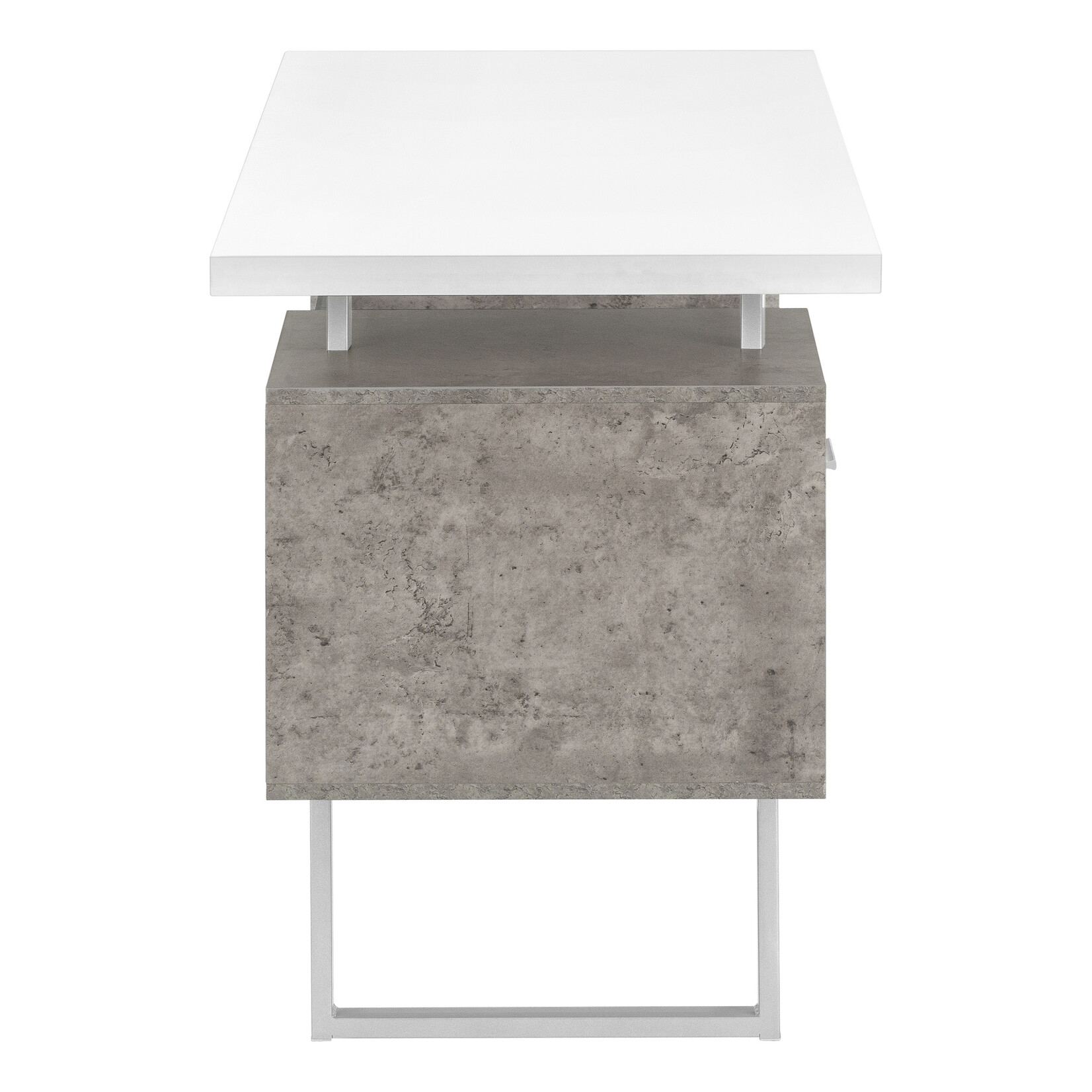 COMPUTER DESK - 60"L / WHITE/ GREY CONCRETE/ SILVER METAL