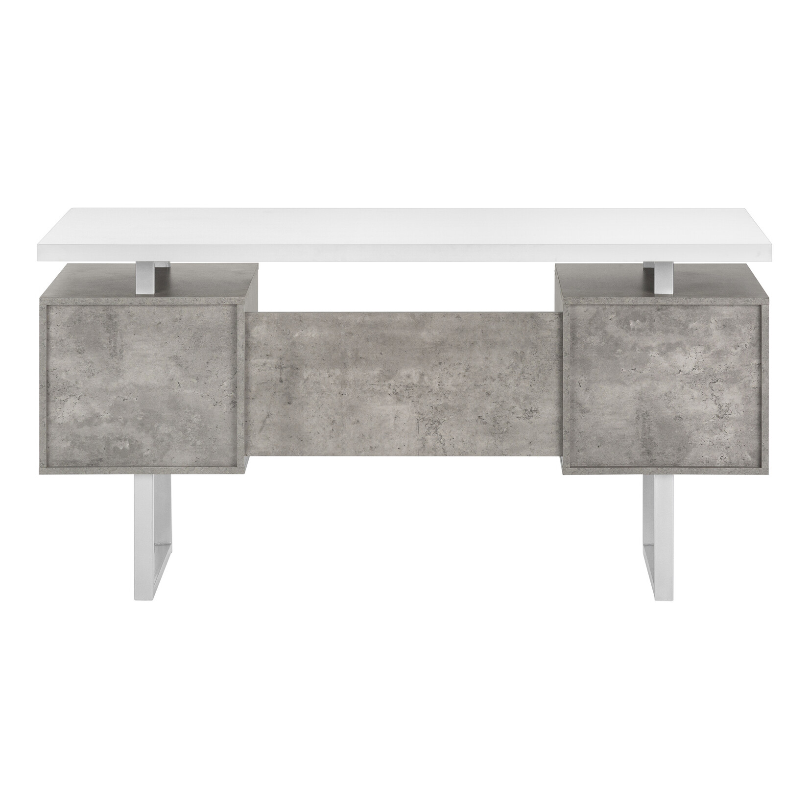 COMPUTER DESK - 60"L / WHITE/ GREY CONCRETE/ SILVER METAL