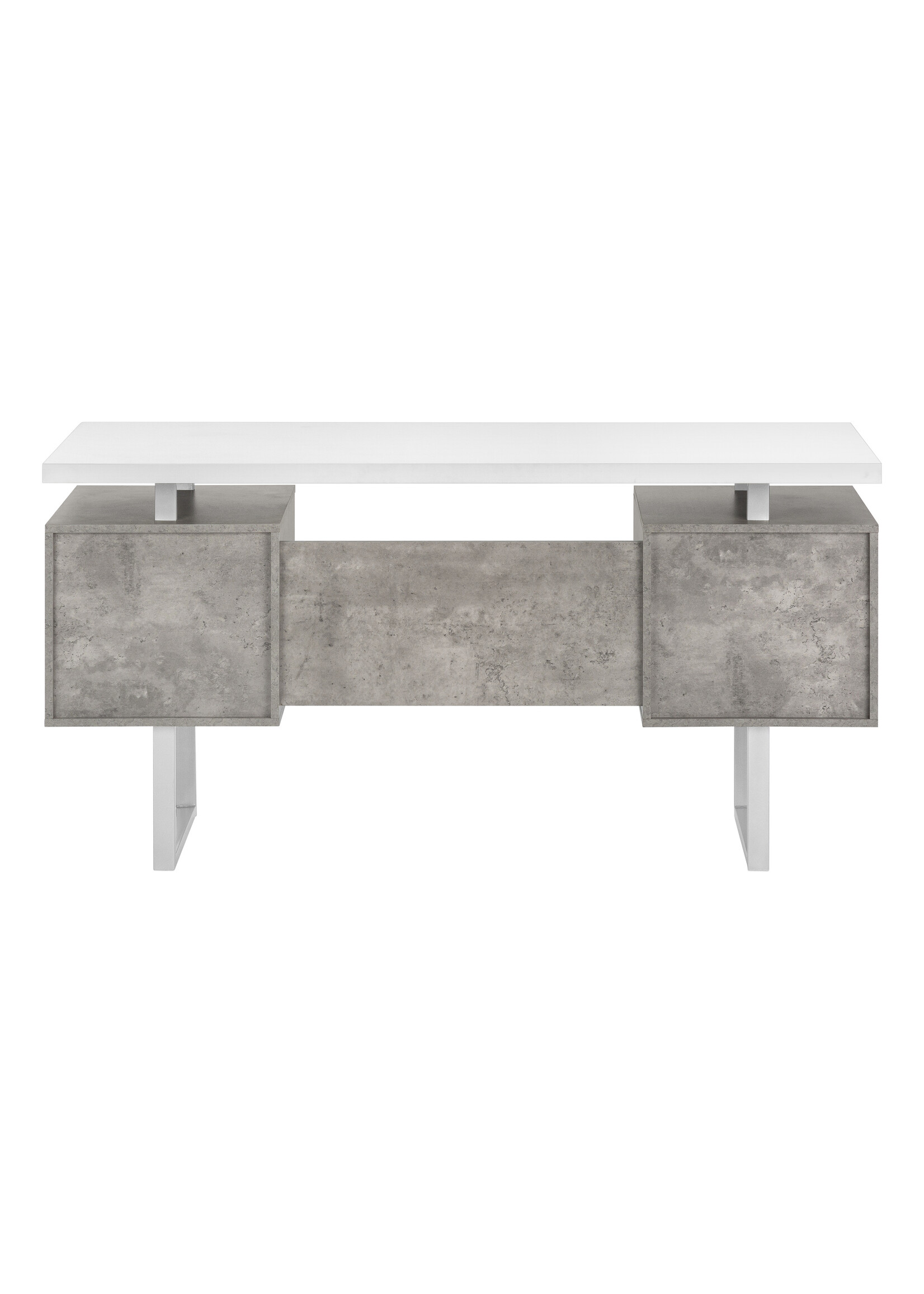 BUREAU - 60"L / BLANC / SIMILI-CIMENT GRIS / METAL ARGENT