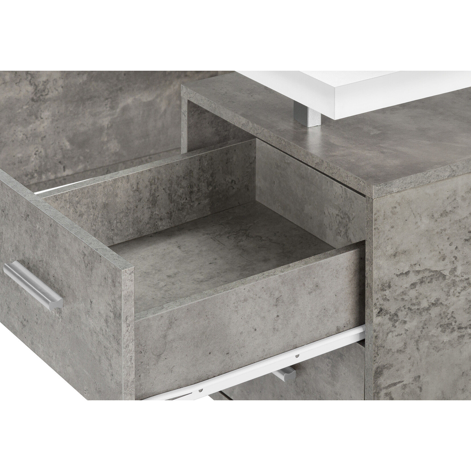 COMPUTER DESK - 60"L / WHITE/ GREY CONCRETE/ SILVER METAL