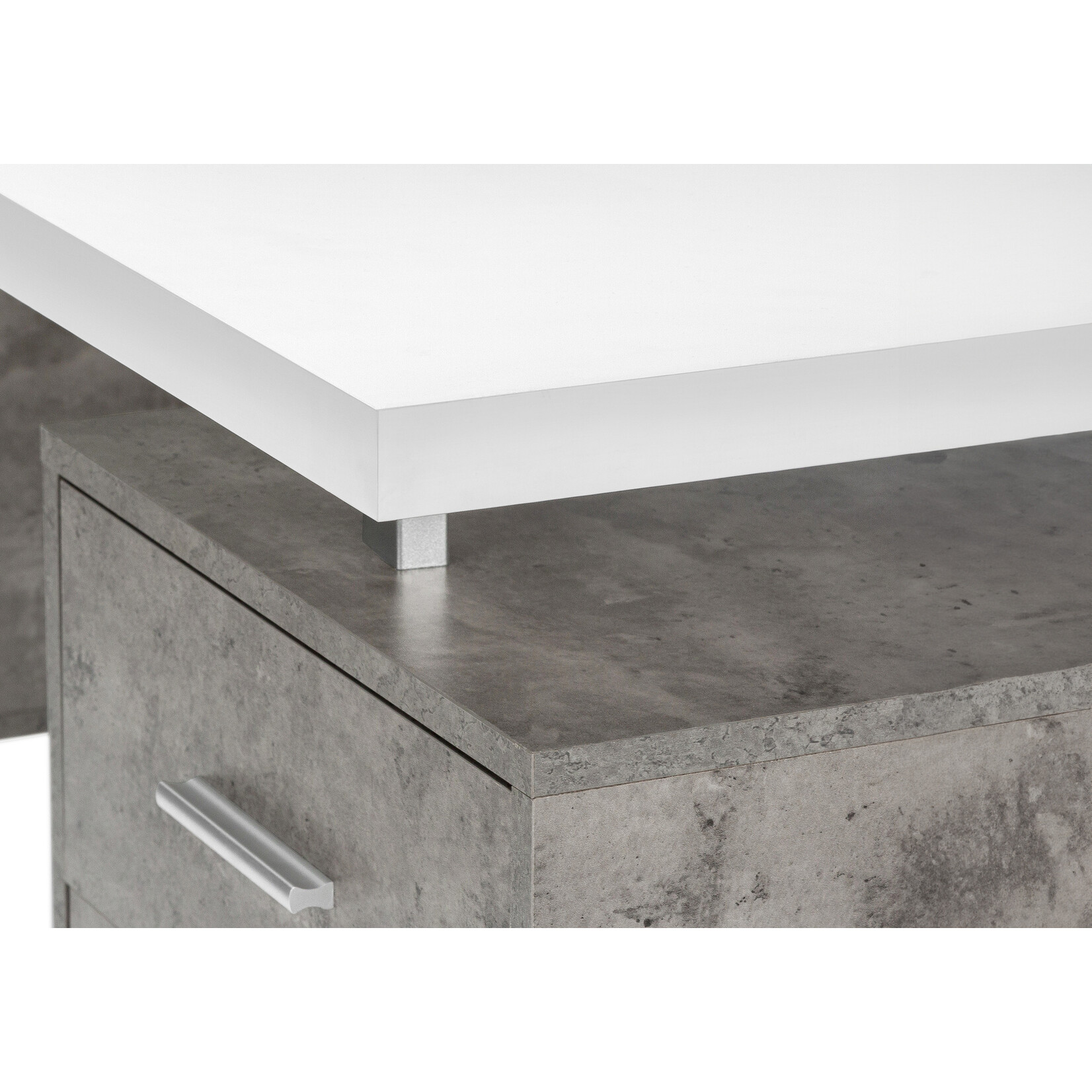 COMPUTER DESK - 60"L / WHITE/ GREY CONCRETE/ SILVER METAL