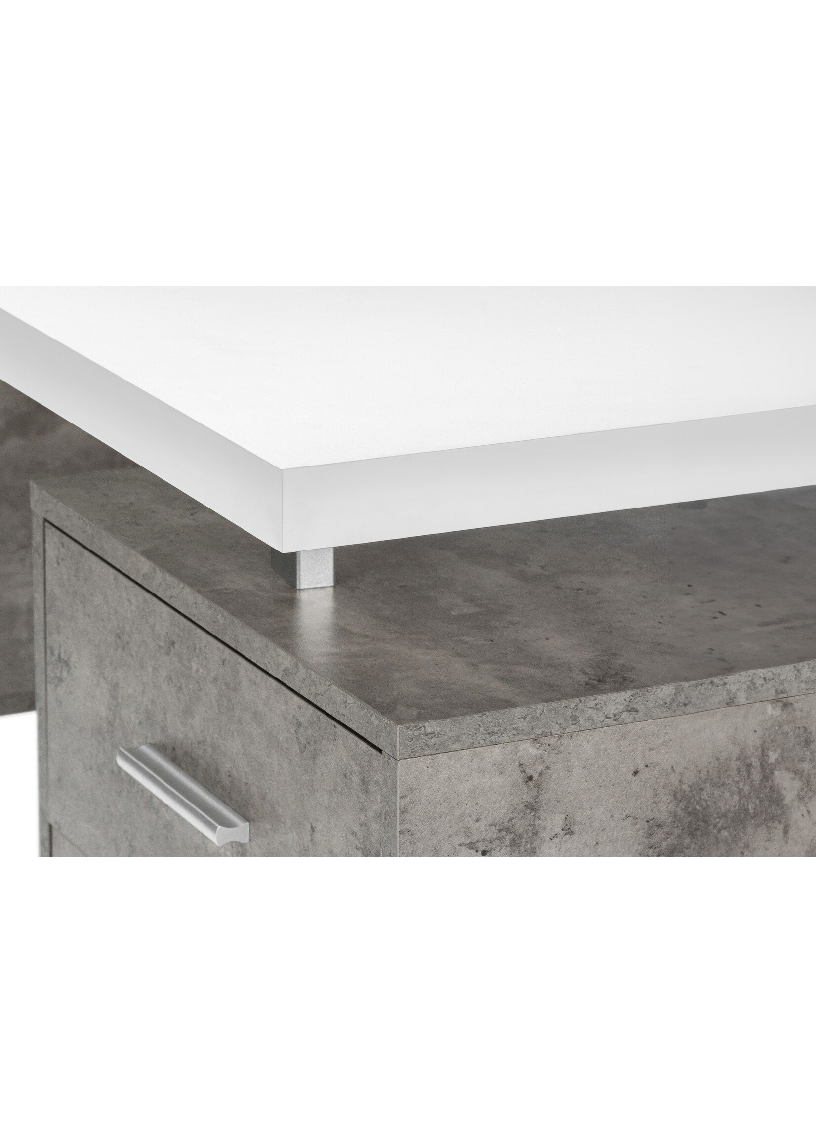 COMPUTER DESK - 60"L / WHITE/ GREY CONCRETE/ SILVER METAL