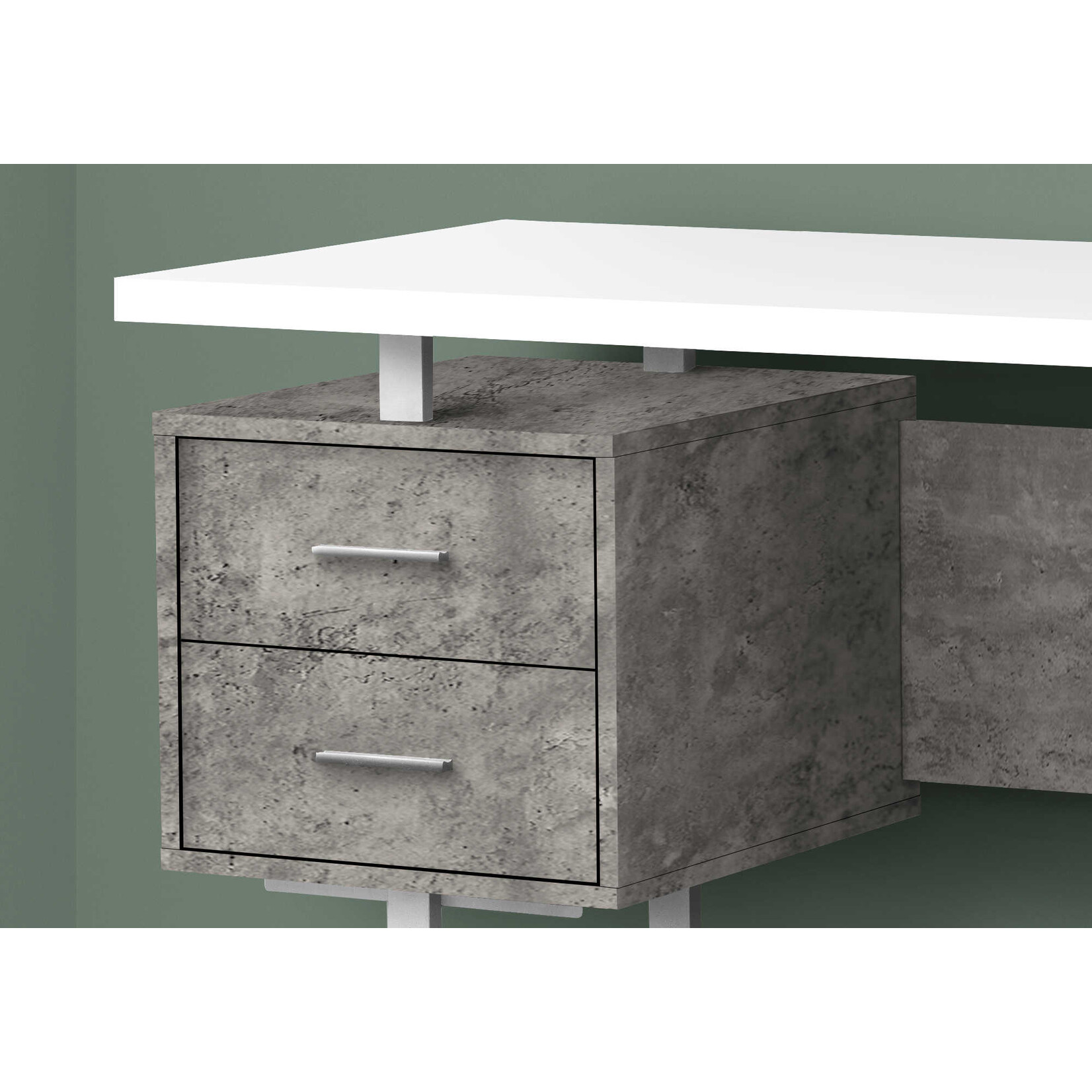 COMPUTER DESK - 60"L / WHITE/ GREY CONCRETE/ SILVER METAL