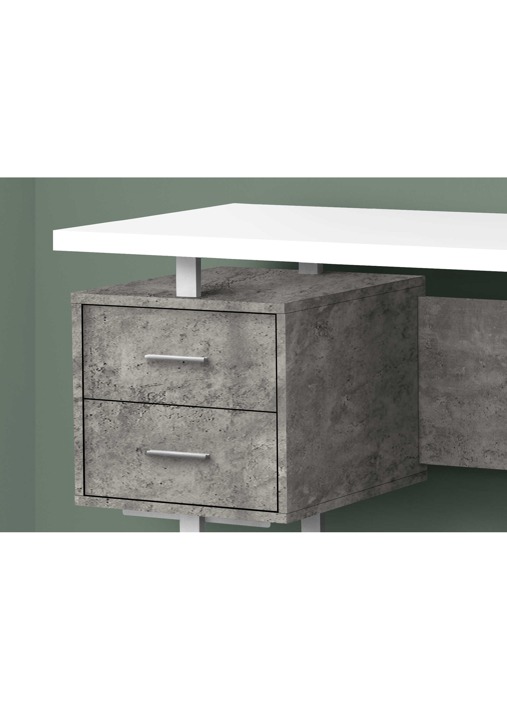 COMPUTER DESK - 60"L / WHITE/ GREY CONCRETE/ SILVER METAL