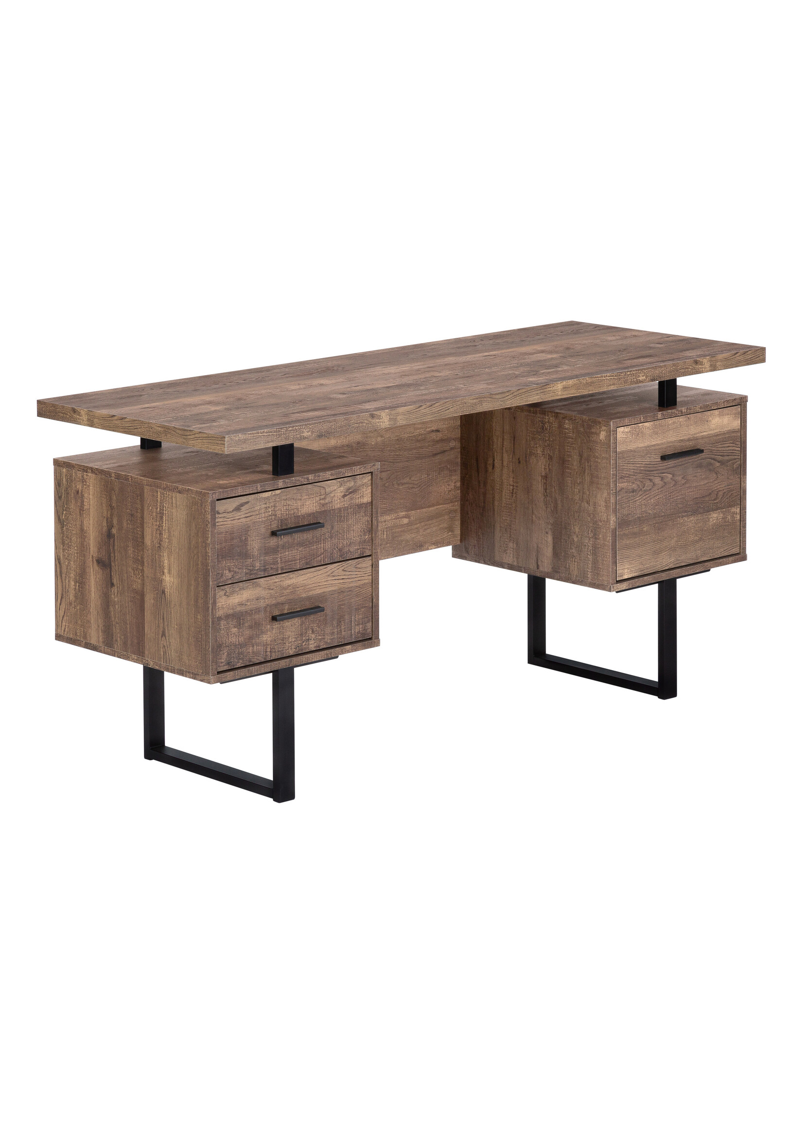 BUREAU - 60"L / FAUX BOIS BRUN / METAL NOIR