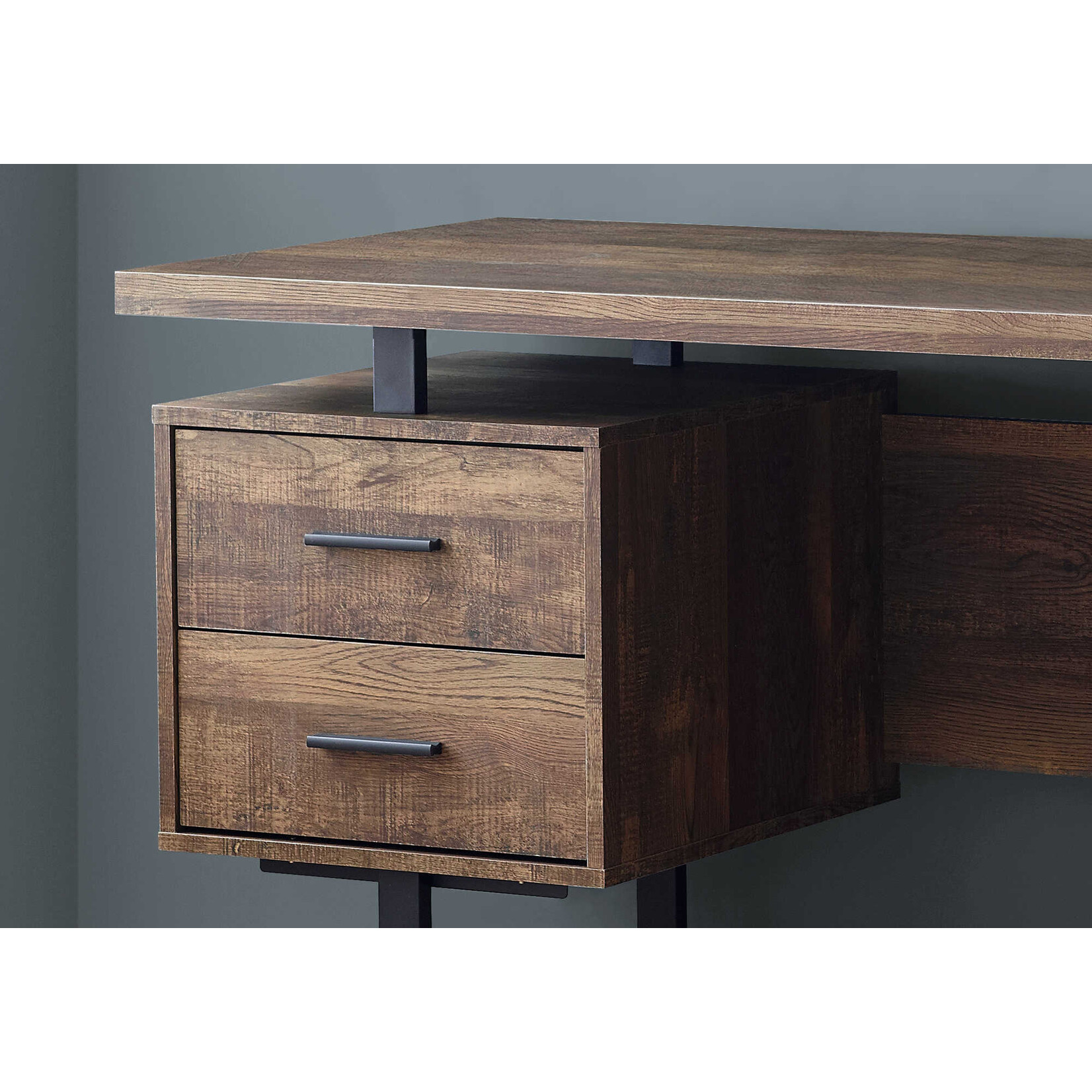 BUREAU - 60"L / FAUX BOIS BRUN / METAL NOIR
