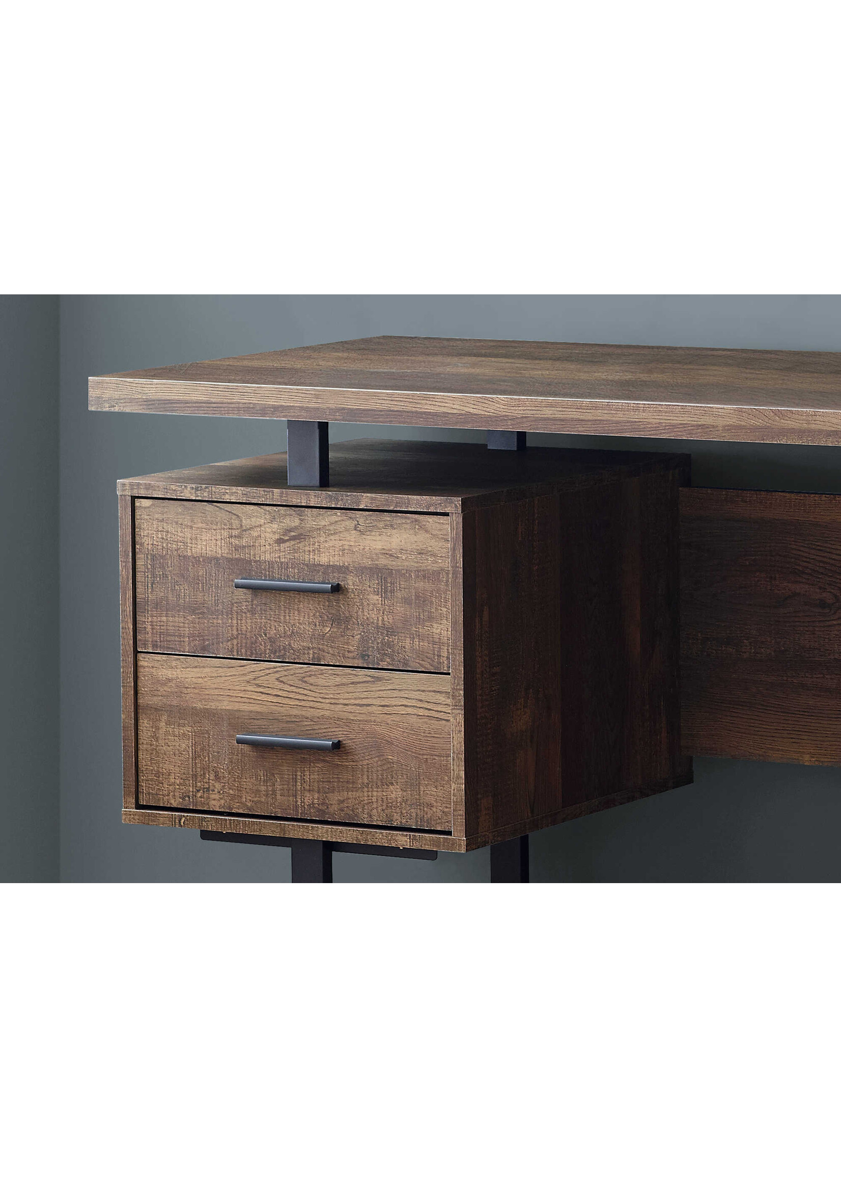 BUREAU - 60"L / FAUX BOIS BRUN / METAL NOIR