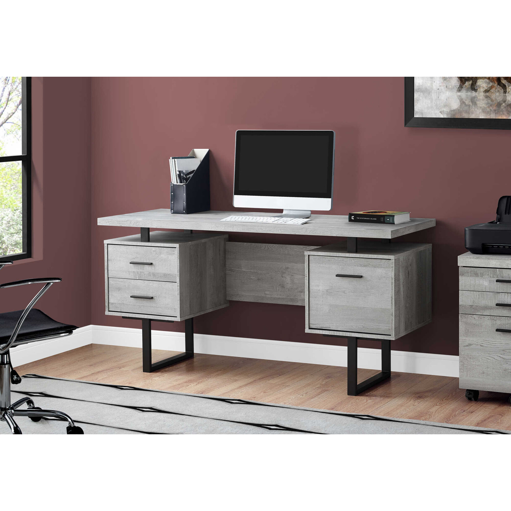 COMPUTER DESK - 60"L / GREY RECLAIMED WOOD / BLACK METAL