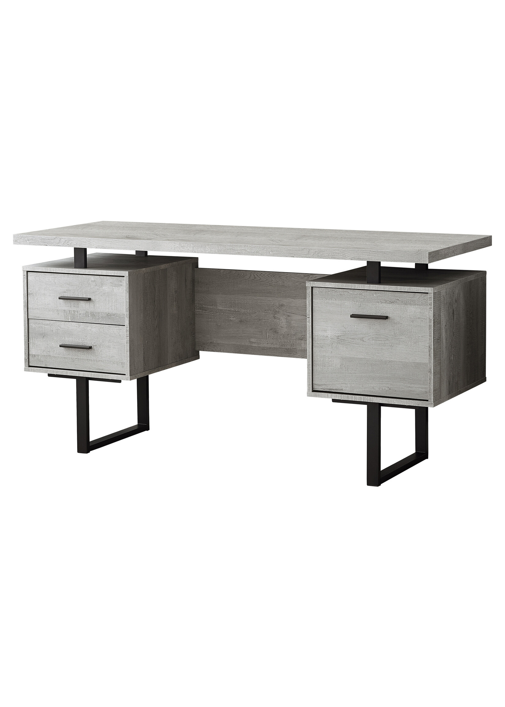 BUREAU - 60"L / FAUX BOIS GRIS / METAL NOIR