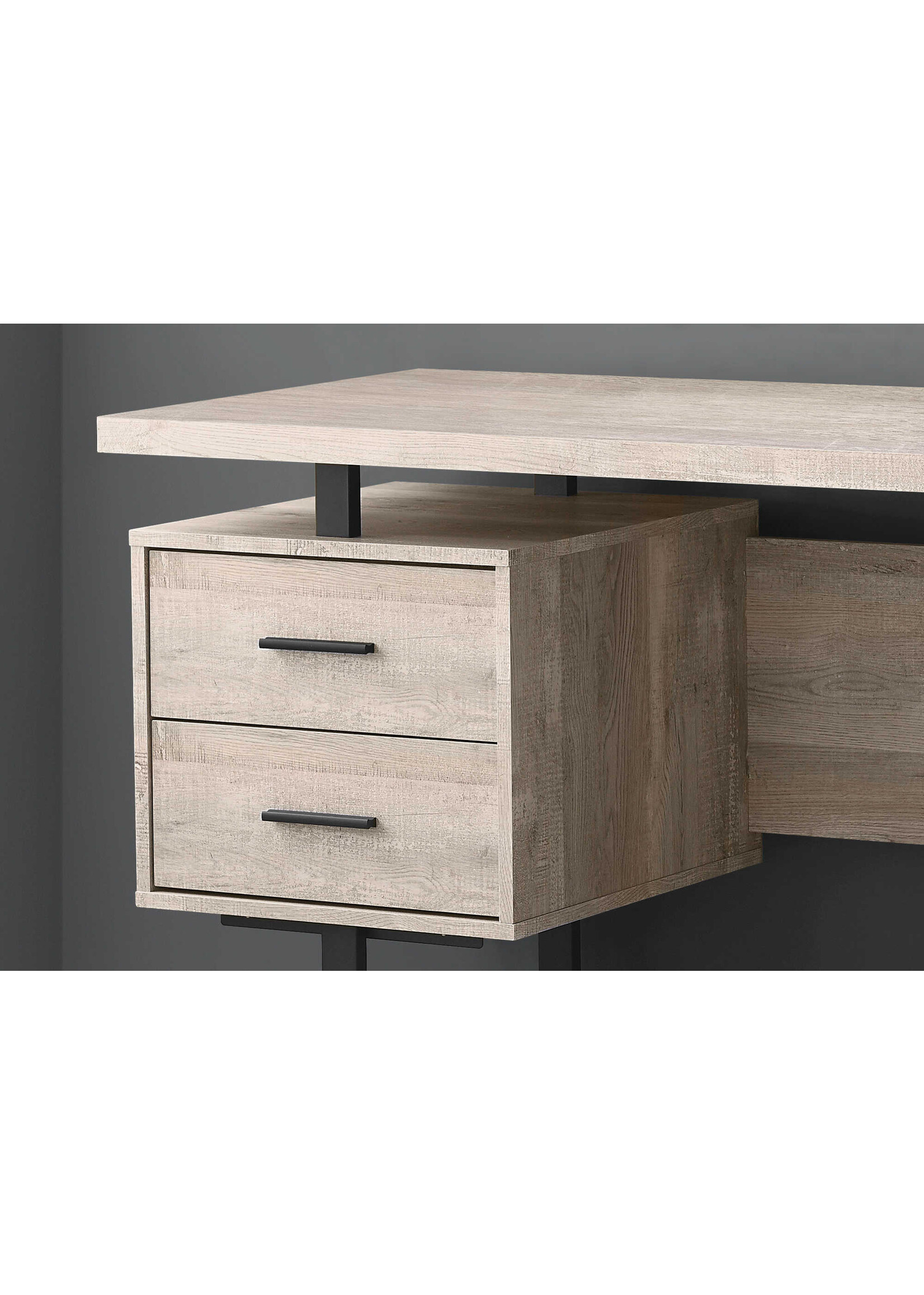 BUREAU - 60"L / FAUX BOIS TAUPE / METAL NOIR